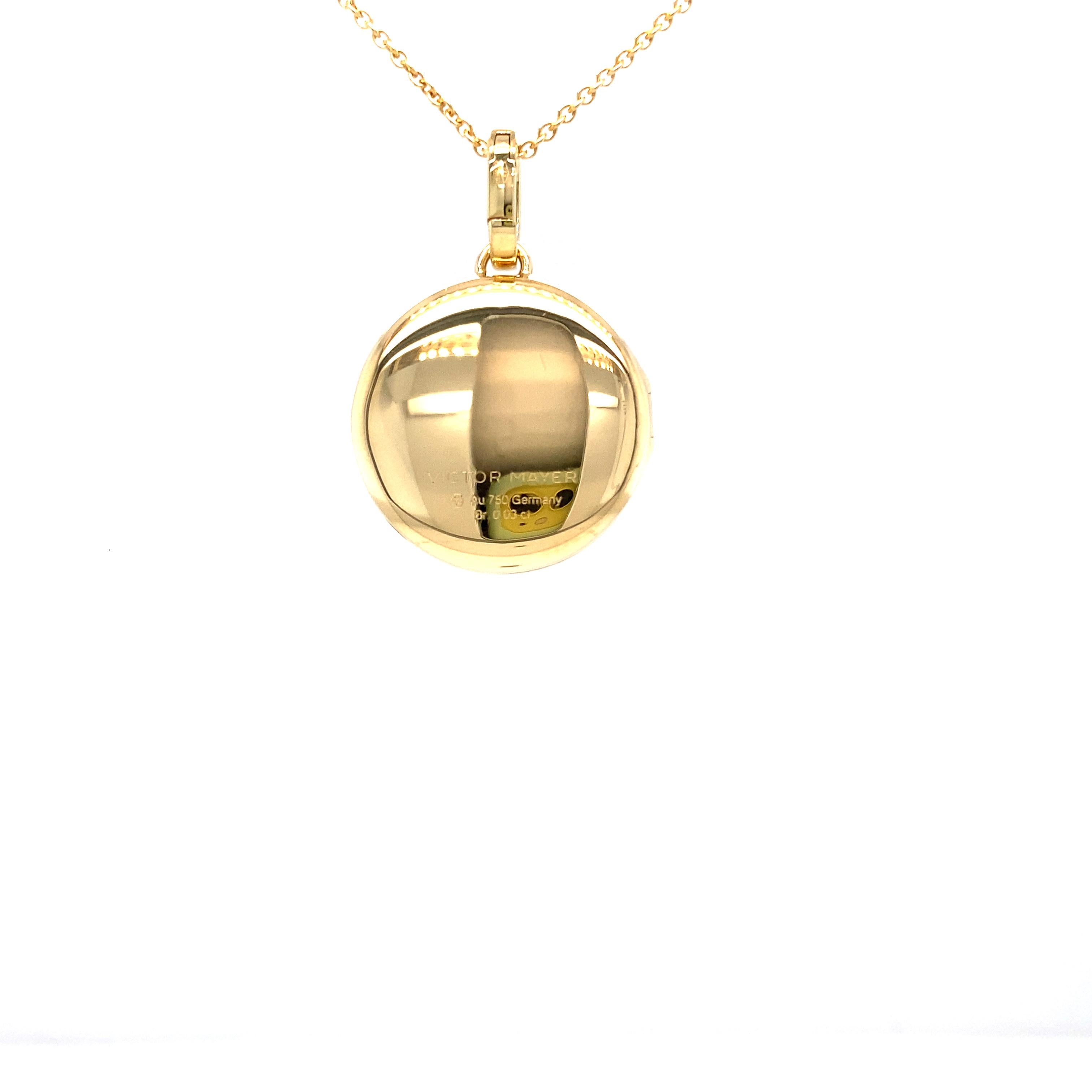 Victorian Round Locket Pendant Necklace 18k Yellow Gold Blue Enamel Diamond 0.03 ct 21.0mm For Sale