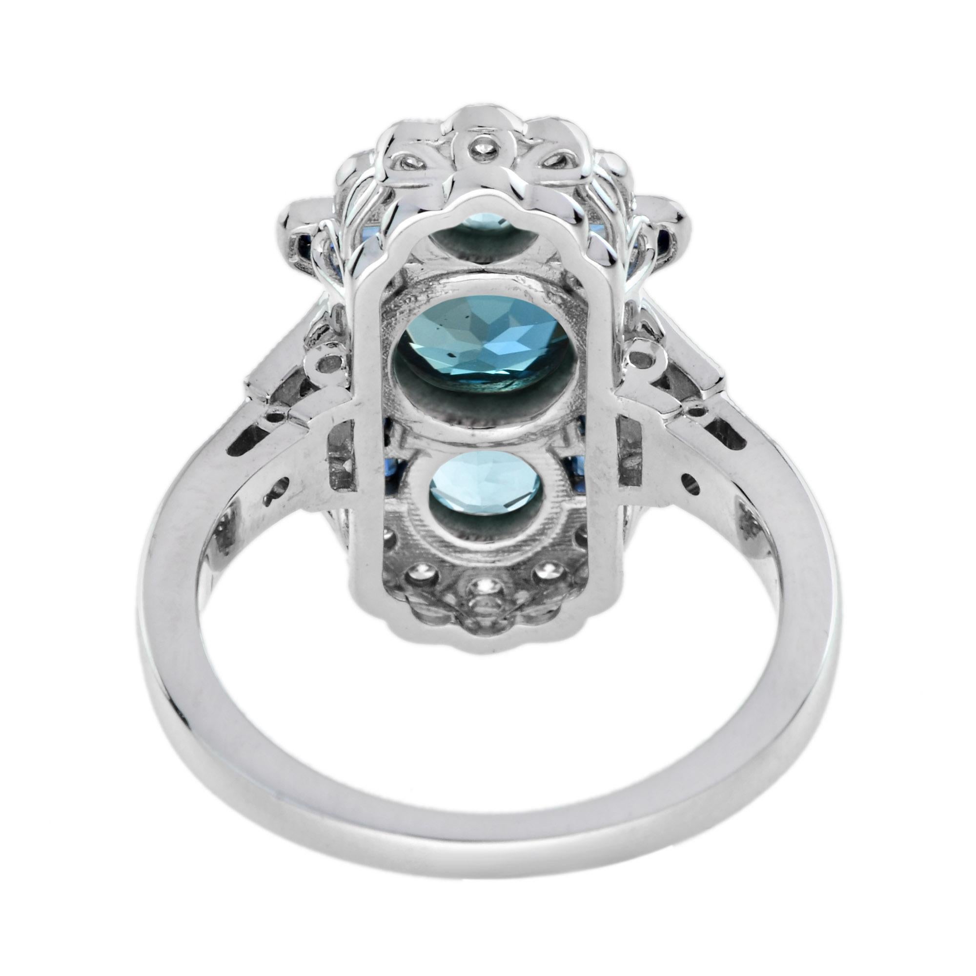Runder Londoner Blautopas & Aquamarin Saphir und Diamant Ring aus 14K Weißgold (Rundschliff) im Angebot