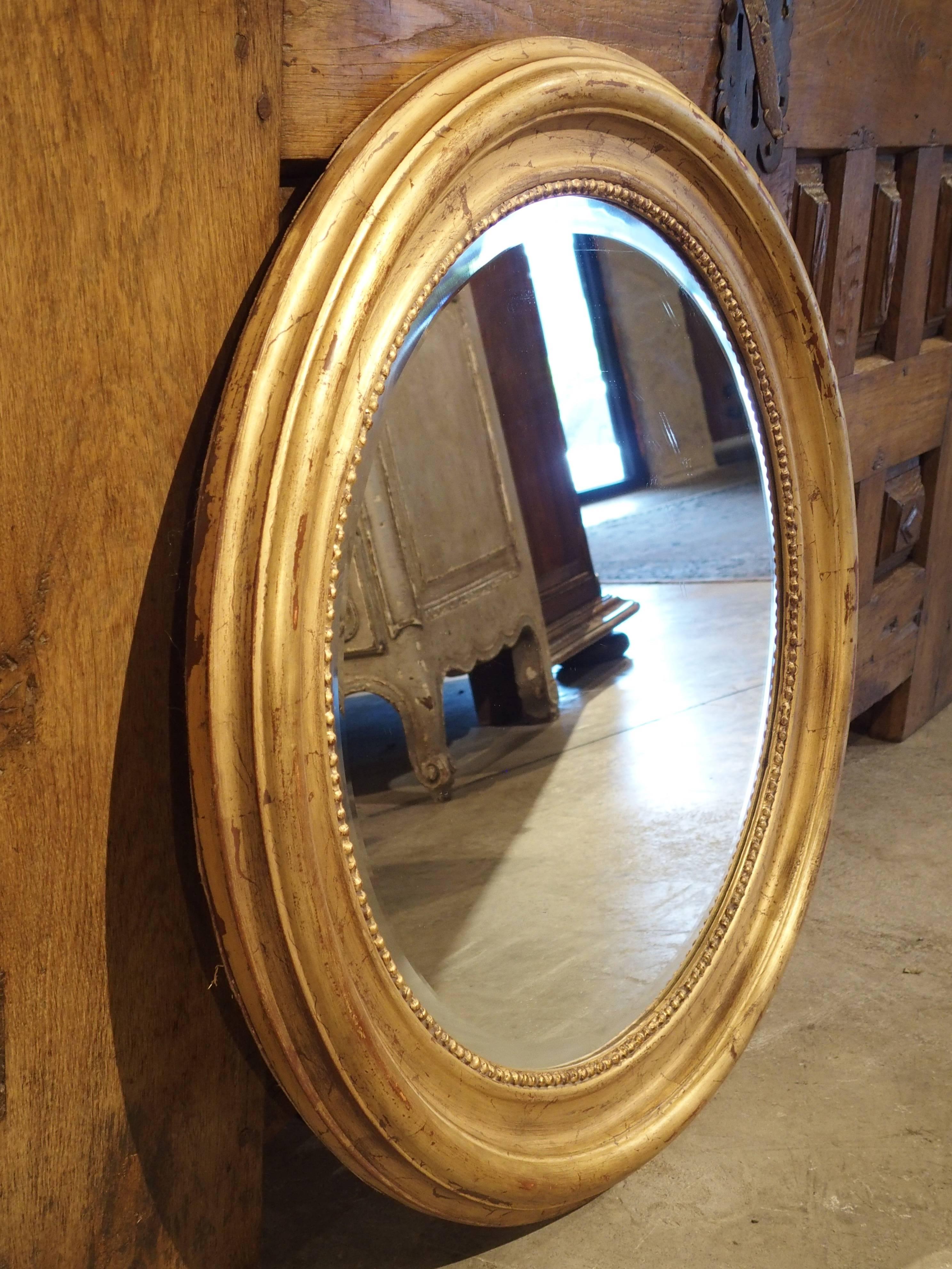 Round Louis Philippe Style Giltwood Mirror from France 3