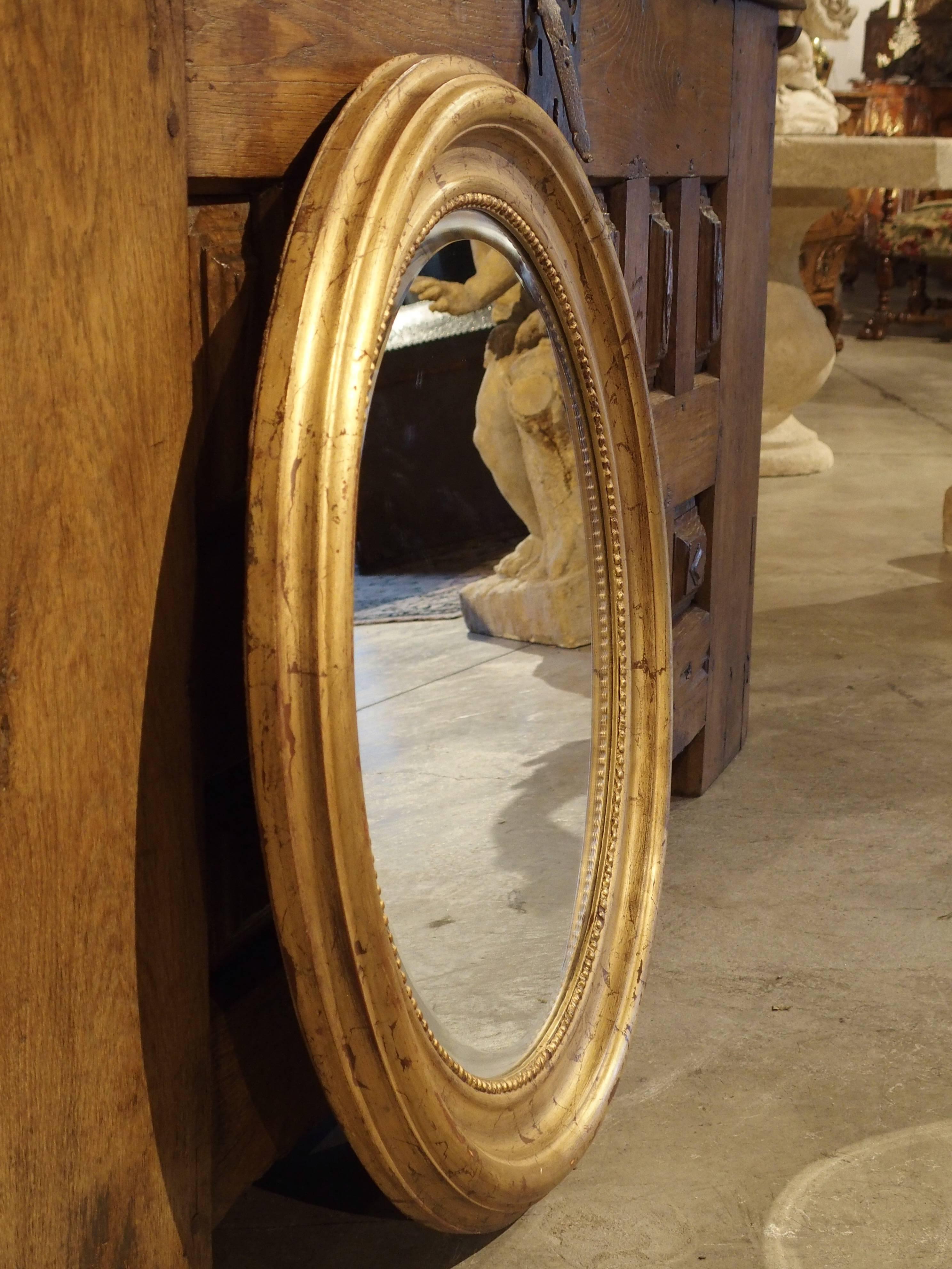 Round Louis Philippe Style Giltwood Mirror from France 3