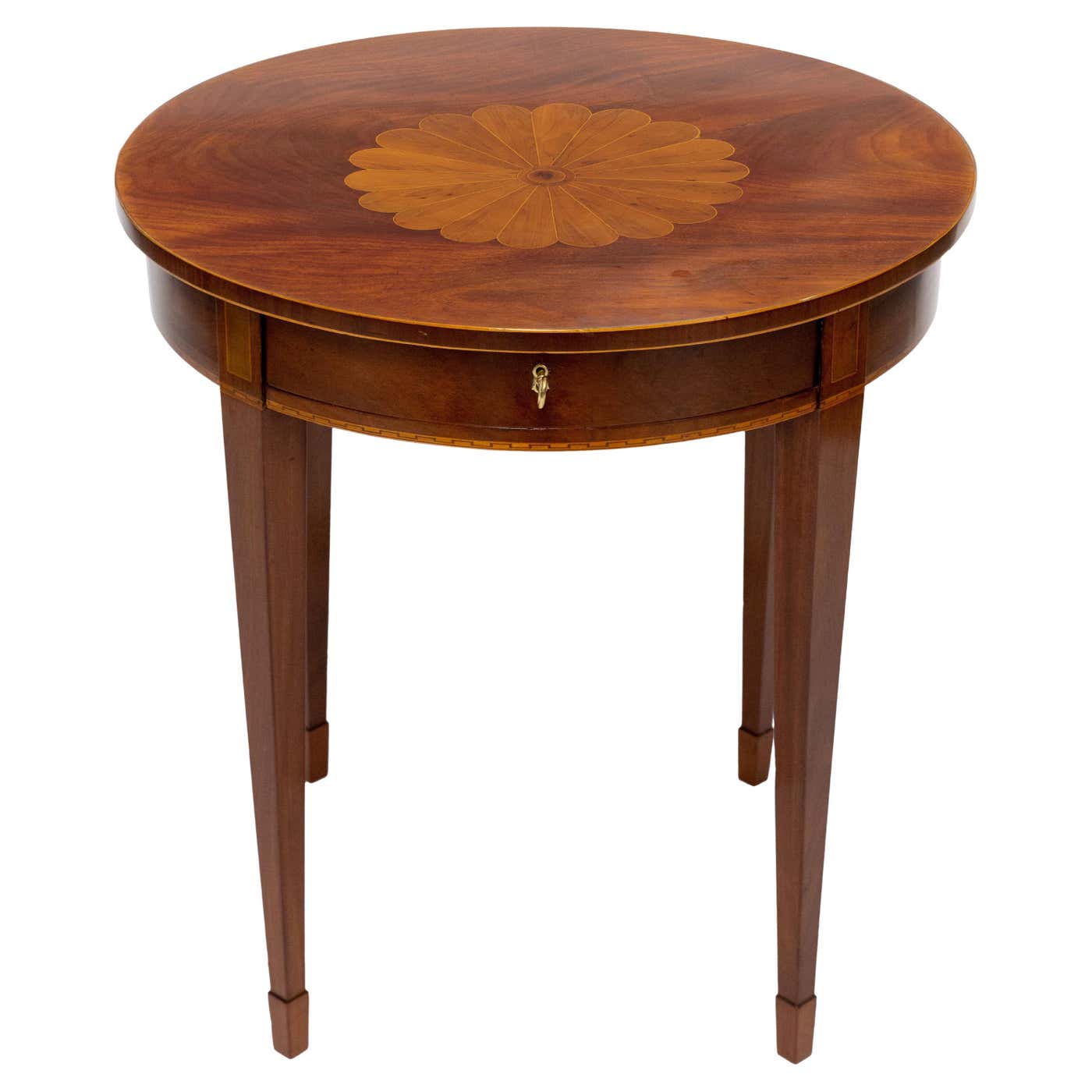 Round Louis XVI Mahogany Side Table with Inlays For Sale at 1stDibs