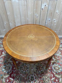 Round Louis XVI Style Dining Table with Leather Top, 20th Century