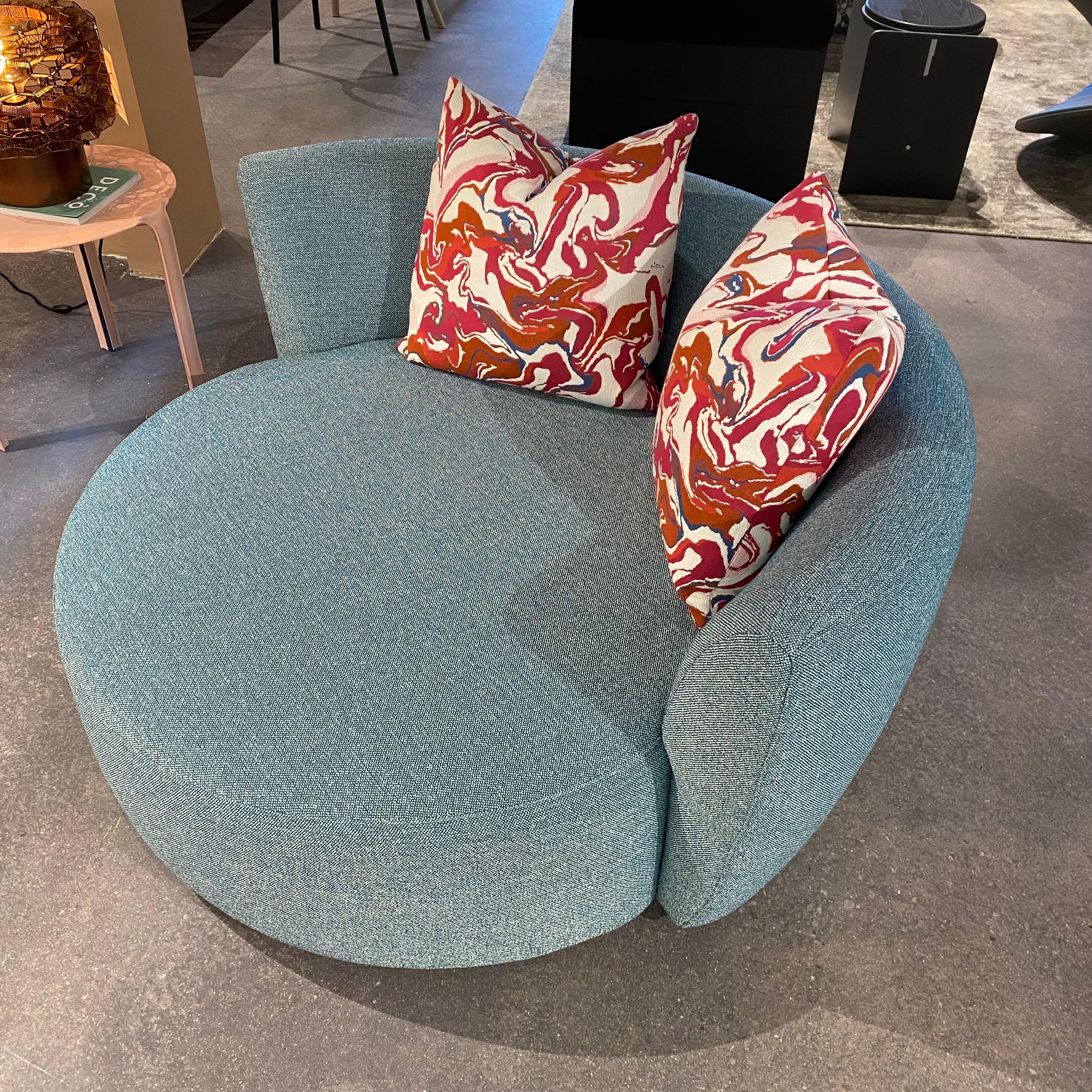 Fabric Round Lounge Chair in Aqua For Sale