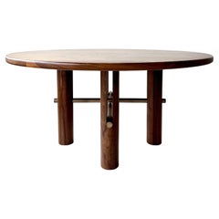 Round Loup Dining Table in Natural Walnut and Oil Rubbed Brass by Withers Studio