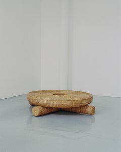 Round Low Coffee Table in Colombian Woven Yaré Natural Fiber by Fango Studio