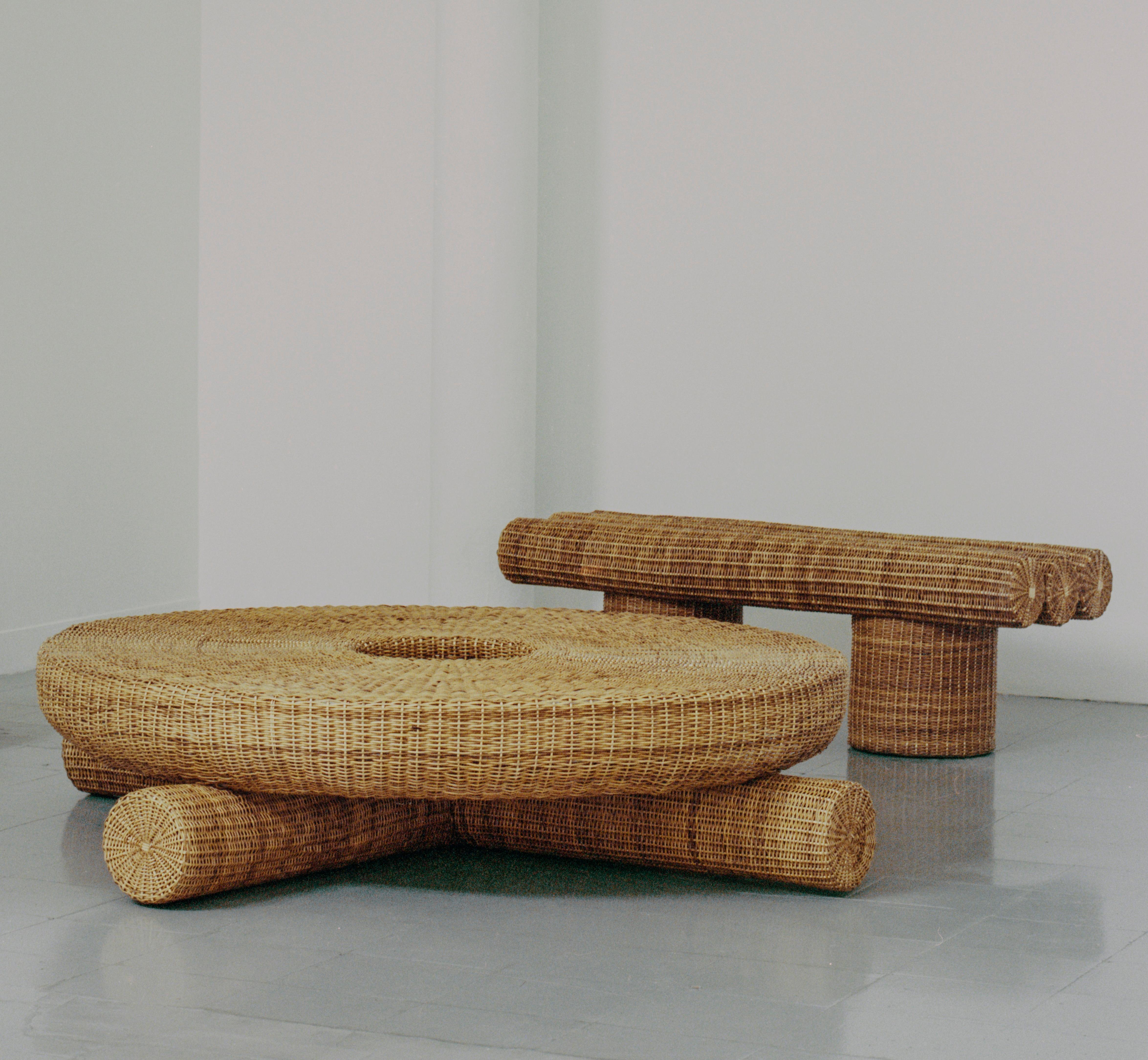 Other Round Low Coffee Table in Colombian Woven Yaré Natural Fiber by Fango Studio For Sale