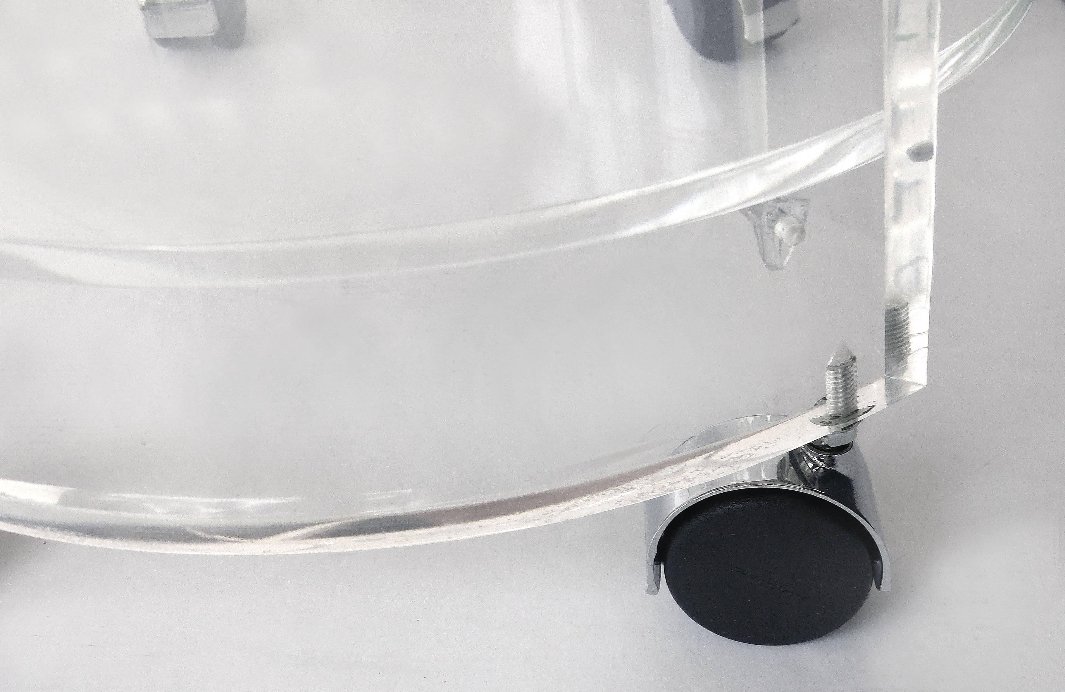 Contemporary Round Lucite Bar Cart on Casters