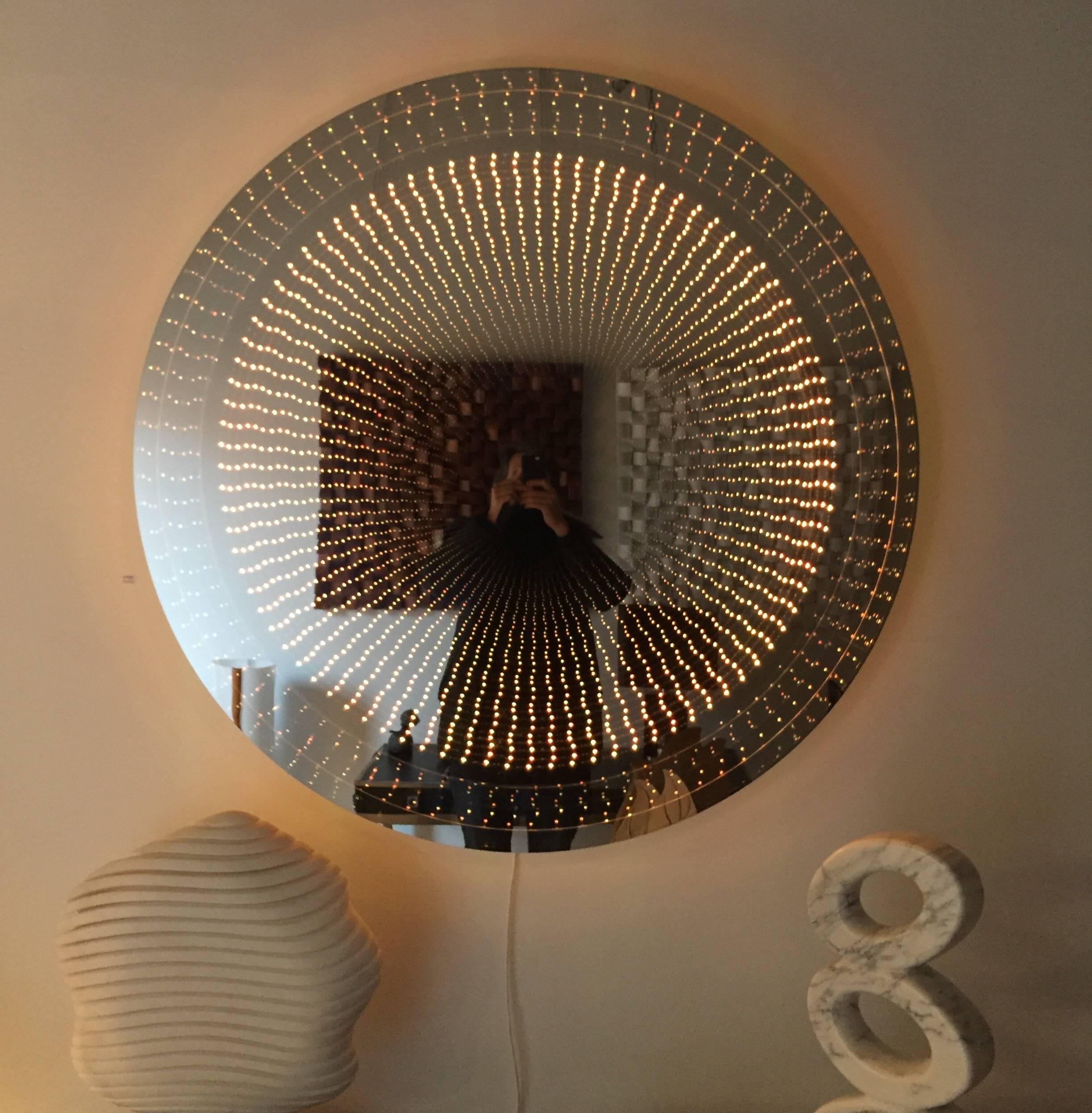 Round Lucite Infinity Mirror by Raphael Fenice 2