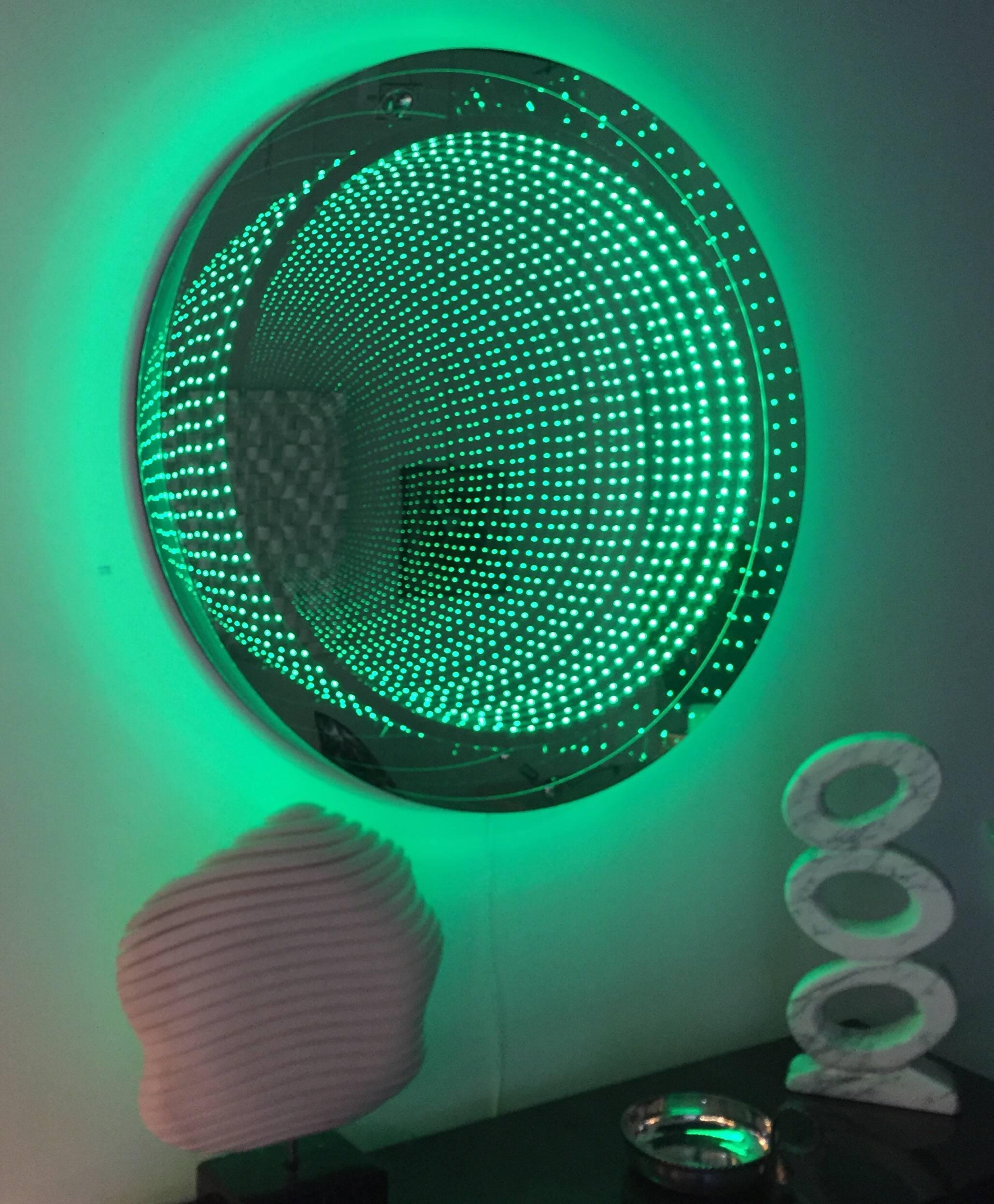 Contemporary Round Lucite Infinity Mirror by Raphael Fenice