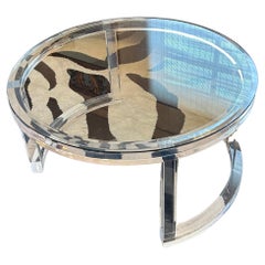 Table basse moderne ronde en lucite avec plateau en verre biseauté