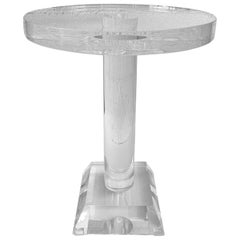 Round Lucite Table with Beveled Square Base