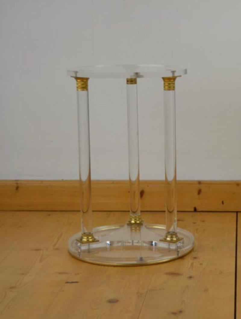 Round Lucite with Brass Side Table, Modern Design Table, France, 1970s For Sale 6