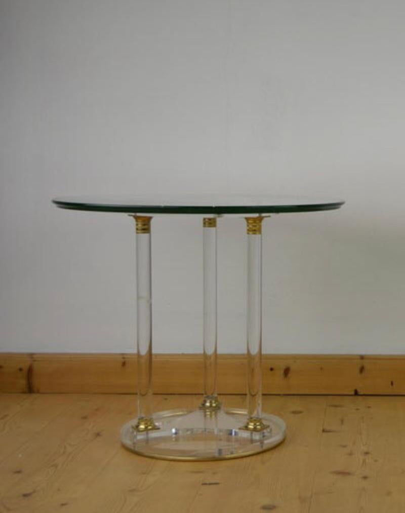 Round Lucite with Brass Side Table, Modern Design Table, France, 1970s For Sale 7