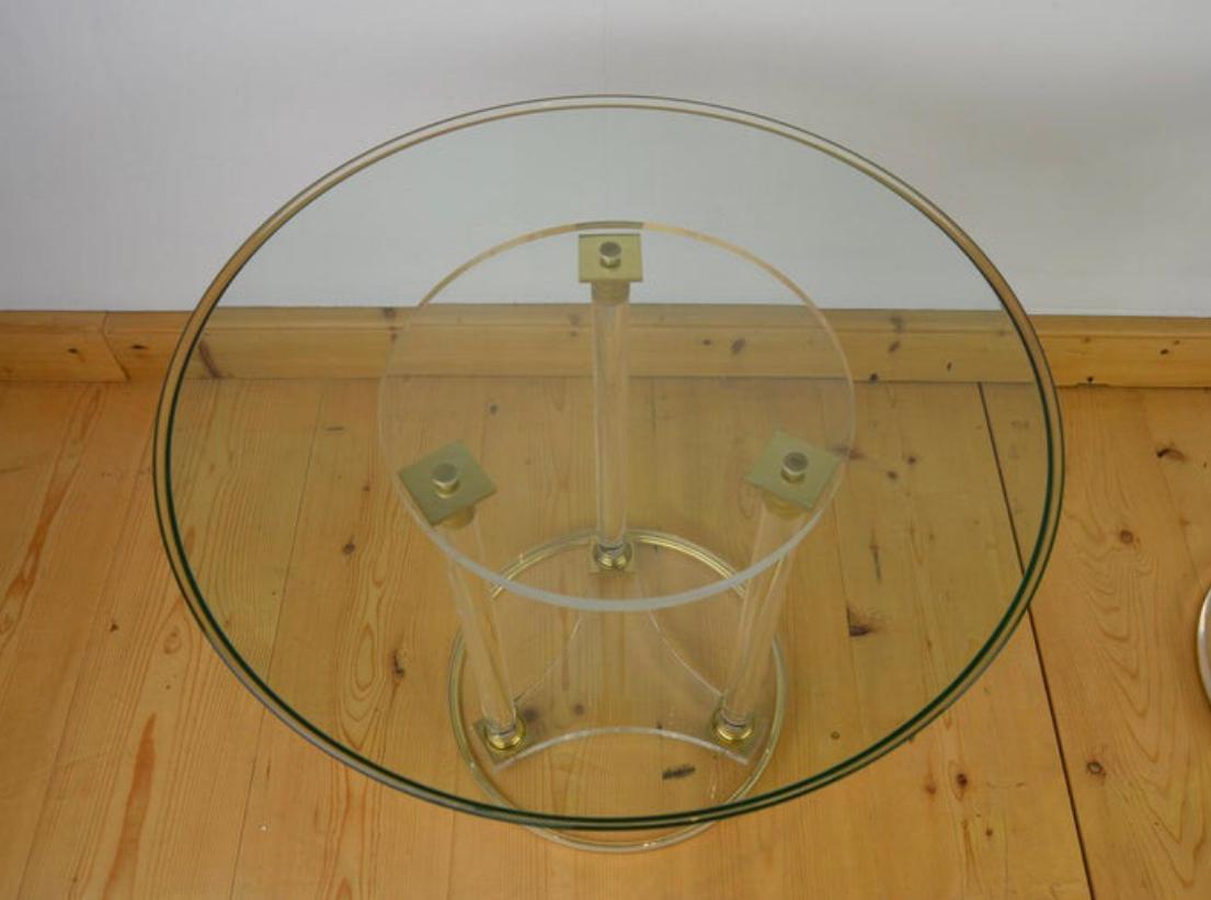 Round Lucite with Brass Side Table, Modern Design Table, France, 1970s For Sale 4