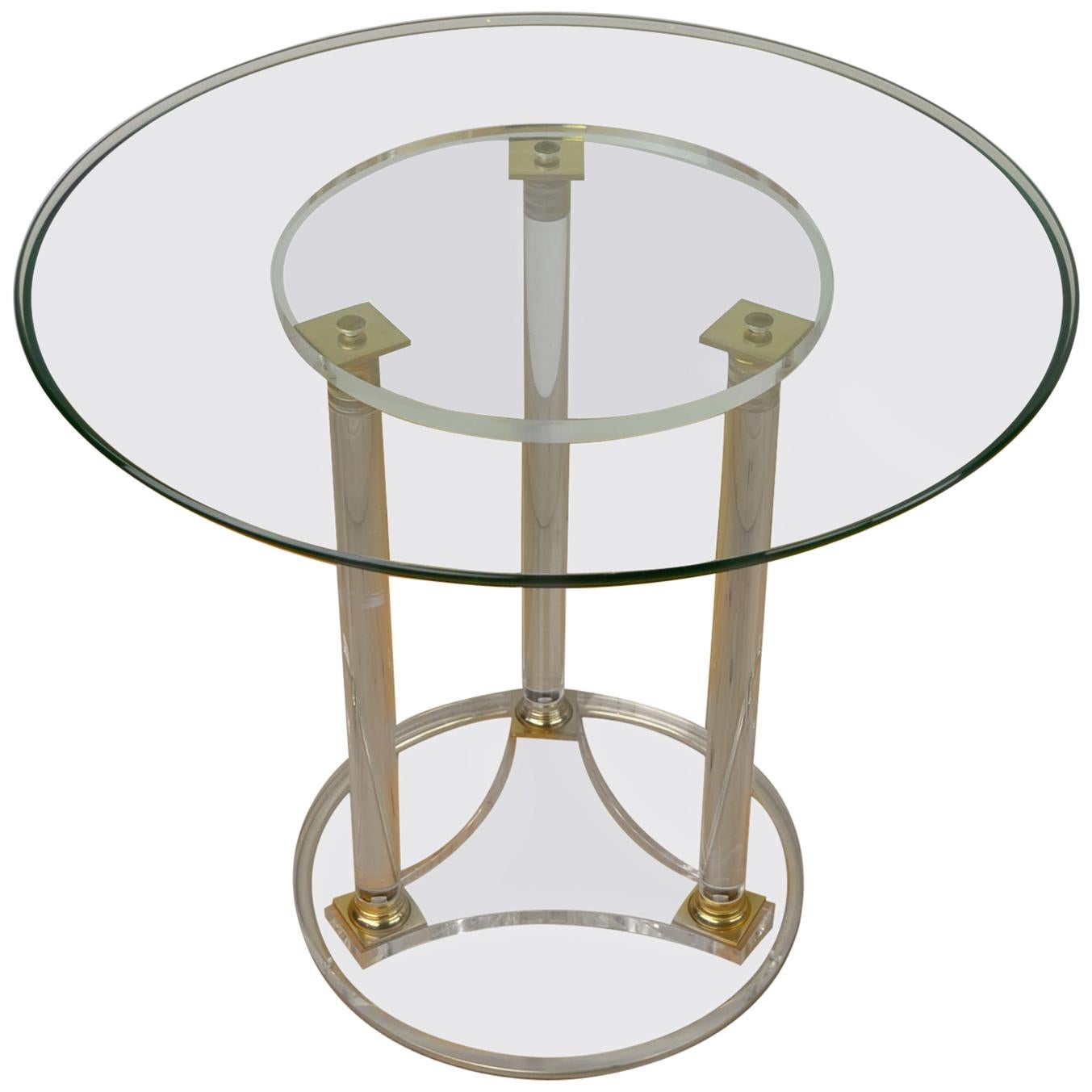 Round Lucite with Brass Side Table, Modern Design Table, France, 1970s