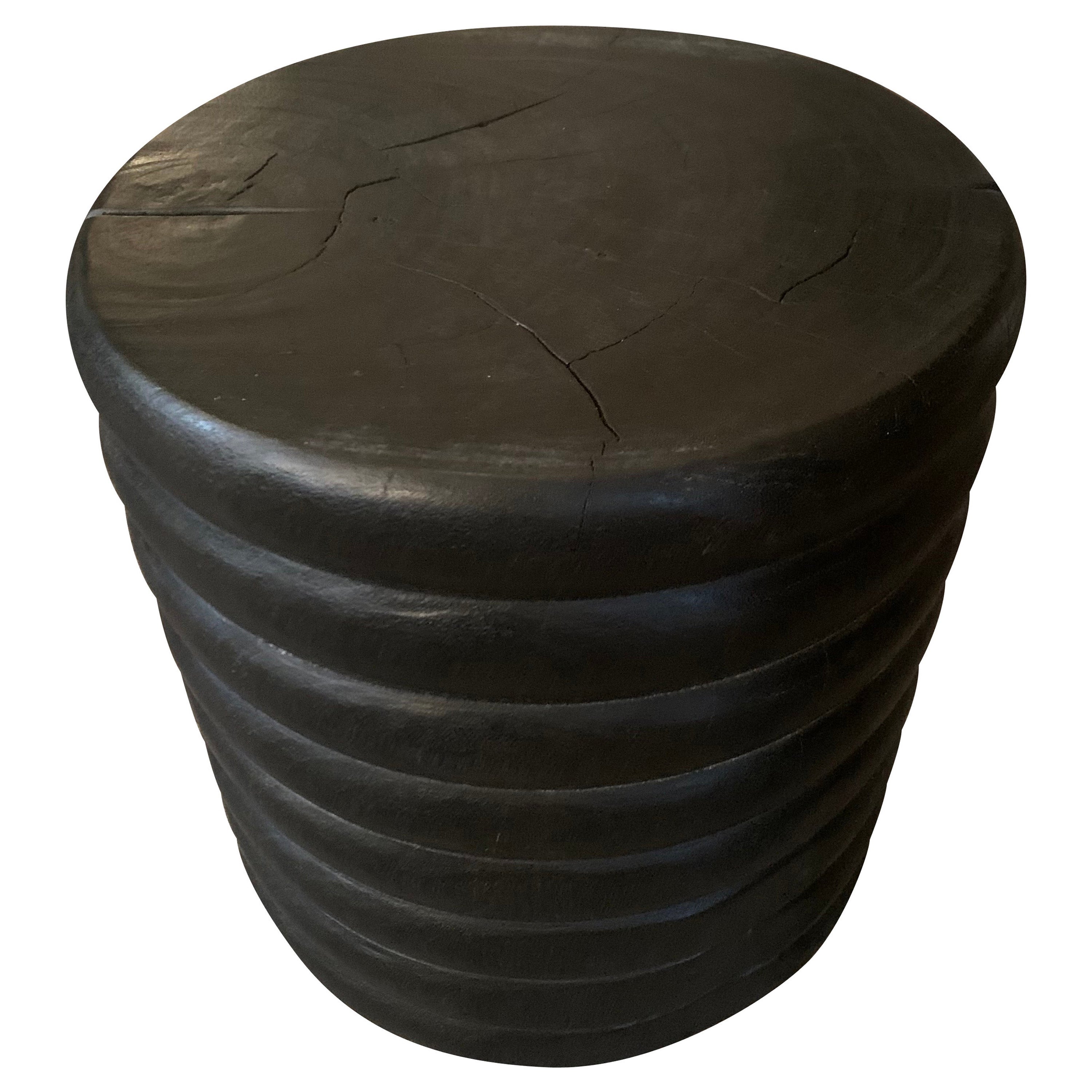 Round Lychee Wood Ribbed Side Table, Indonesia, Contemporary