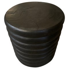 Round Lychee Wood Ribbed Side Table, Indonesia, Contemporary