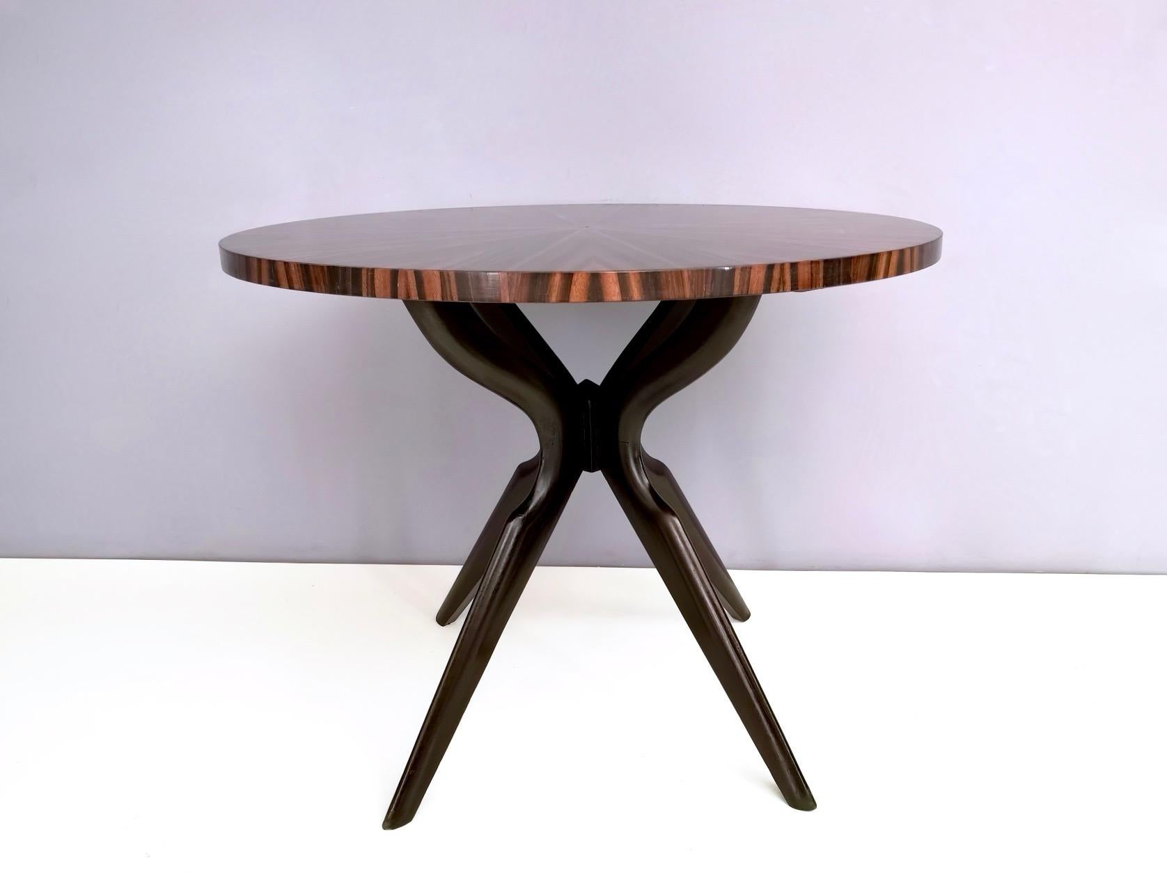 Mid-Century Modern Round Macassar Ebony and Ebonized Beech Dining Table, Italy, 1950s-1960s
