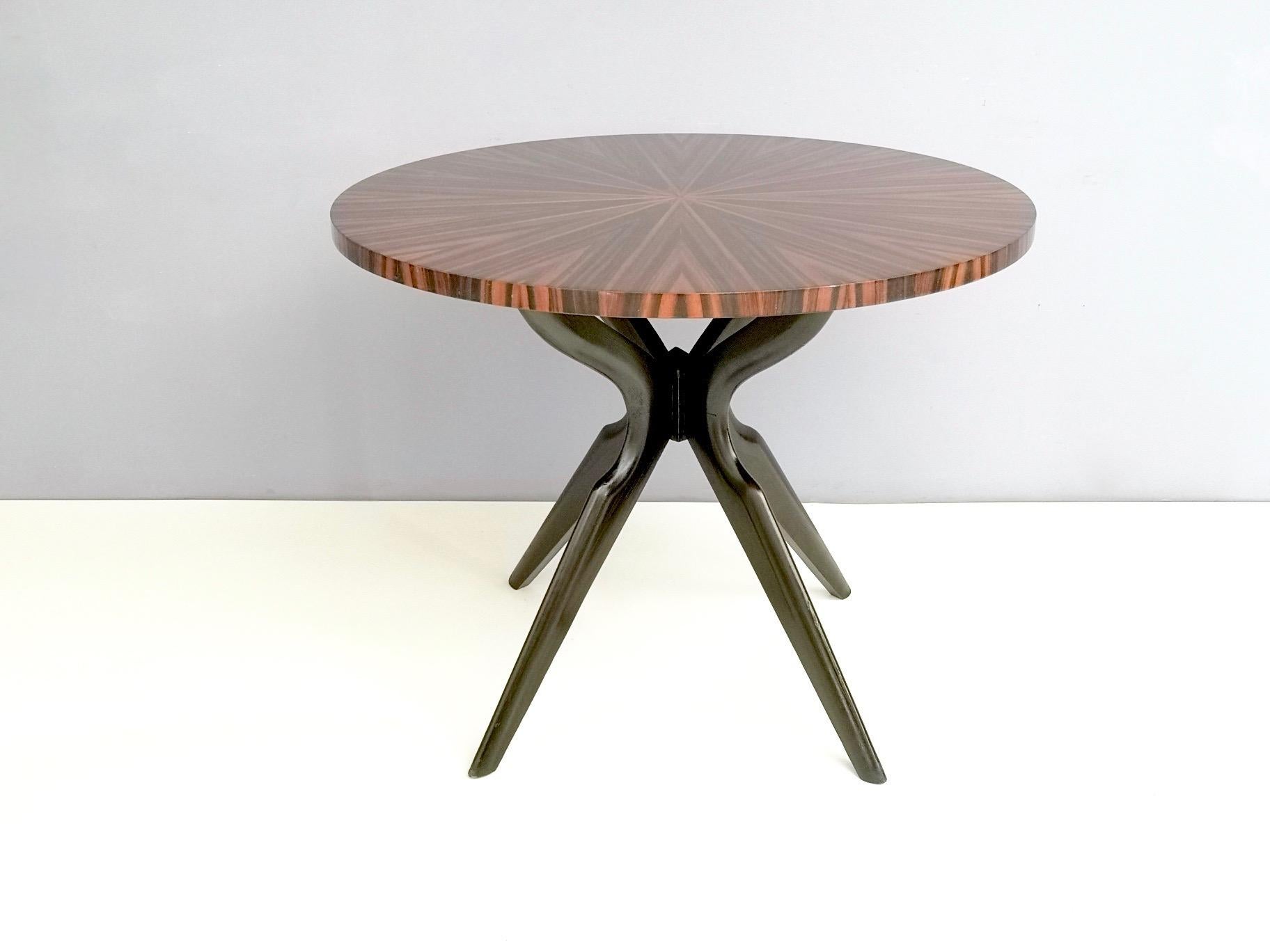 Italian Round Macassar Ebony and Ebonized Beech Dining Table, Italy, 1950s-1960s