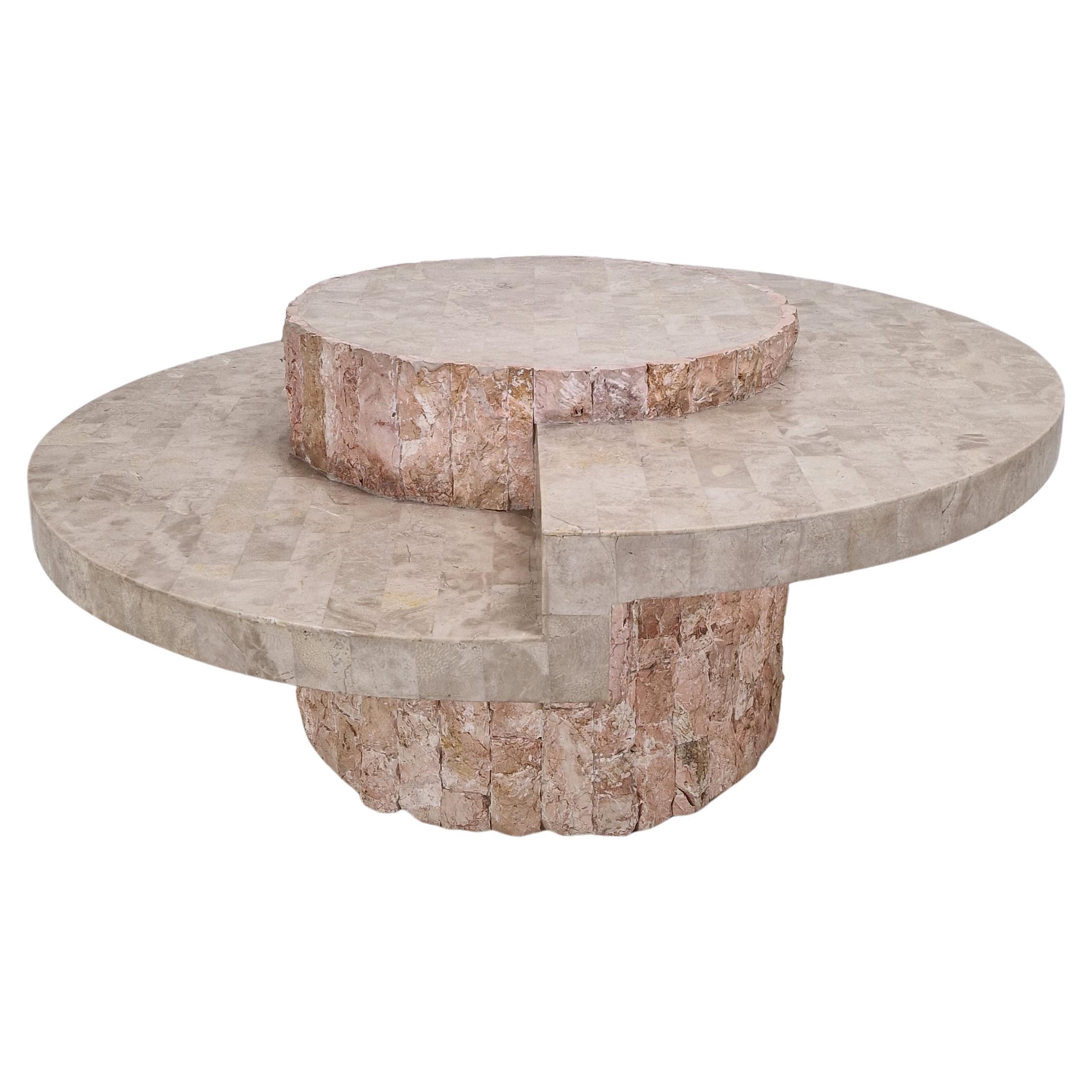 Round Mactan or Fossil Stone Coffee Table by Magnussen Ponte, 1980s For Sale