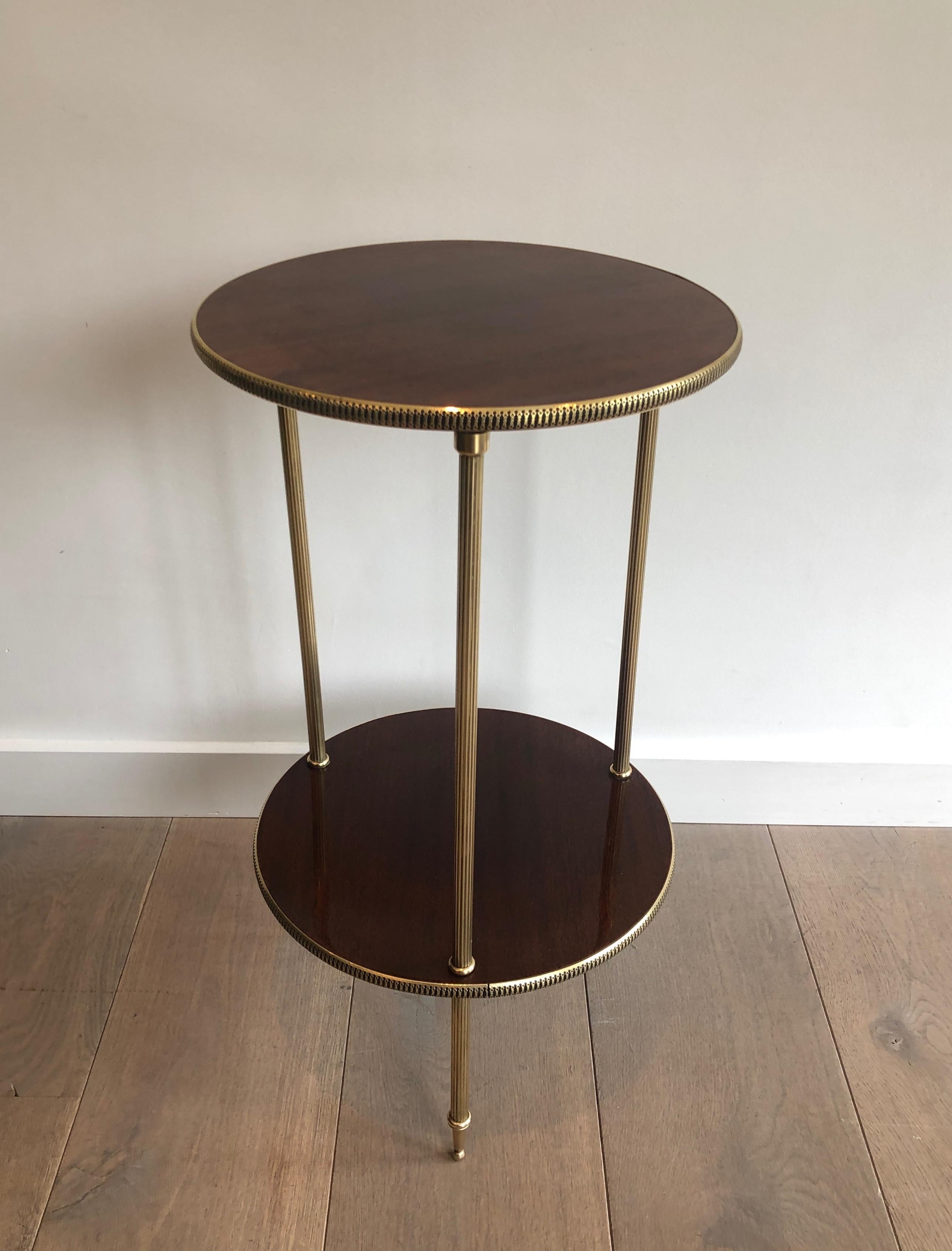 Round Mahogany and Brass Side Table, French, circa 1950 8
