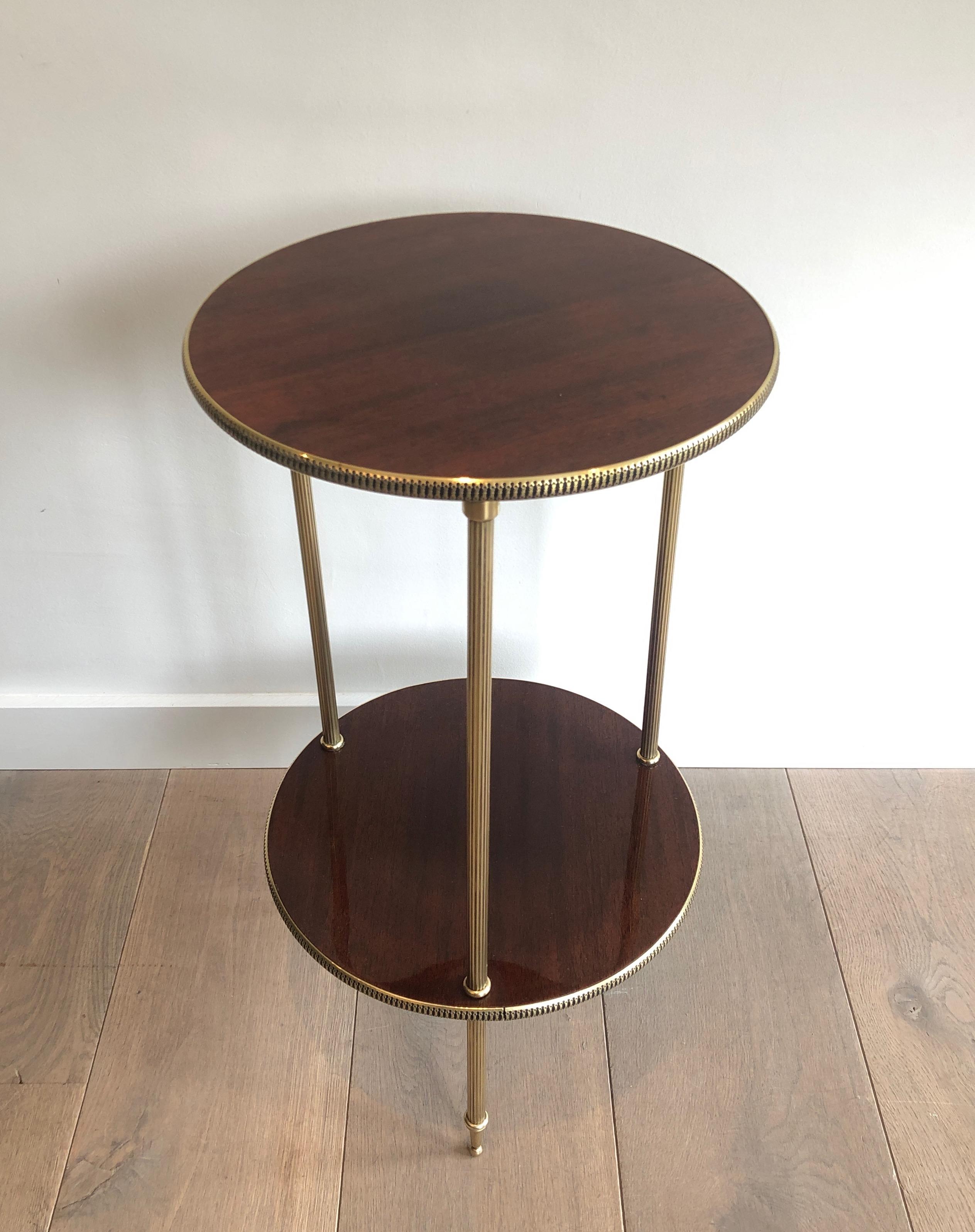 Neoclassical Round Mahogany and Brass Side Table, French, circa 1950