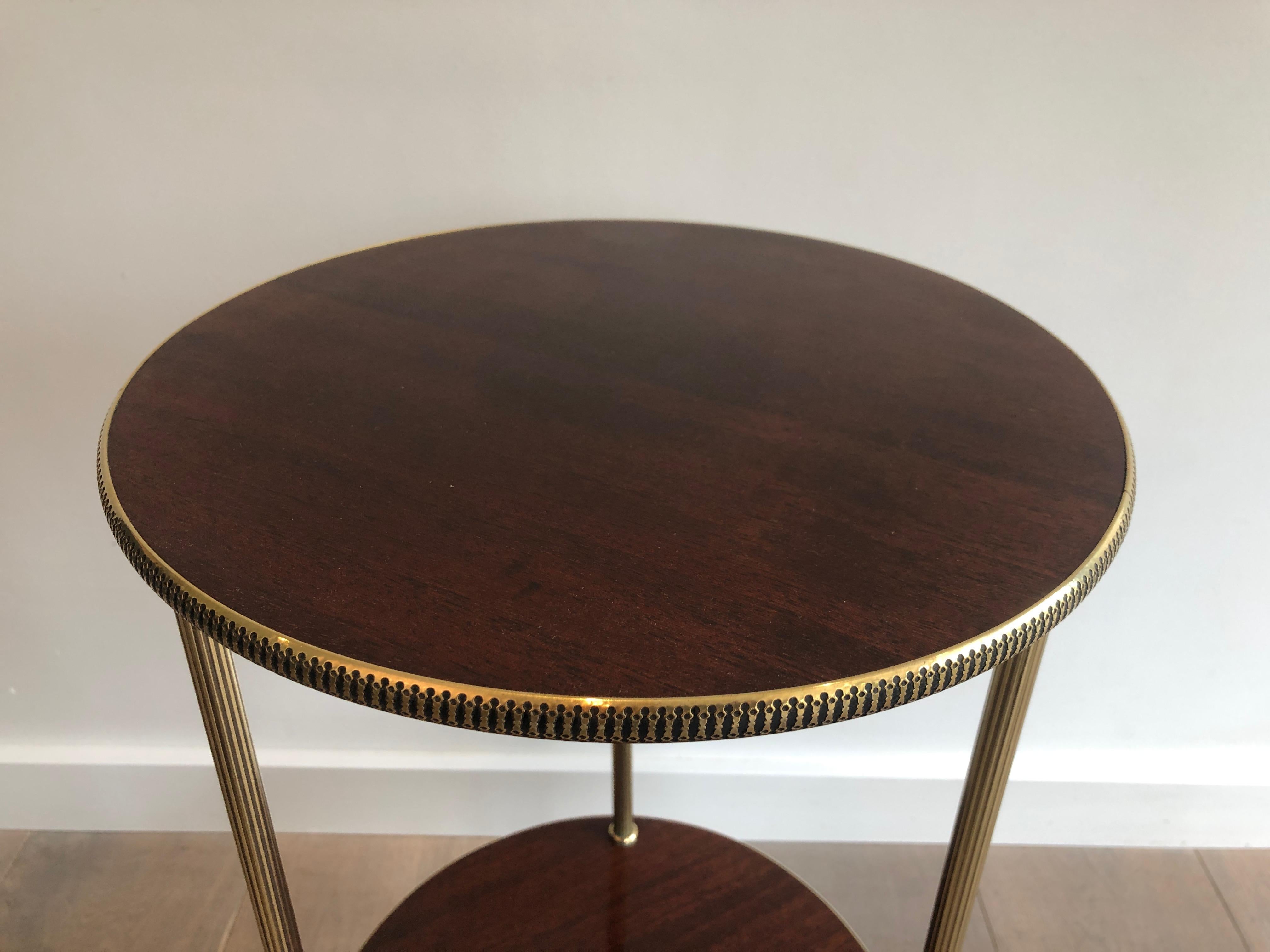 Round Mahogany and Brass Side Table, French, circa 1950 In Good Condition In Marcq-en-Barœul, Hauts-de-France