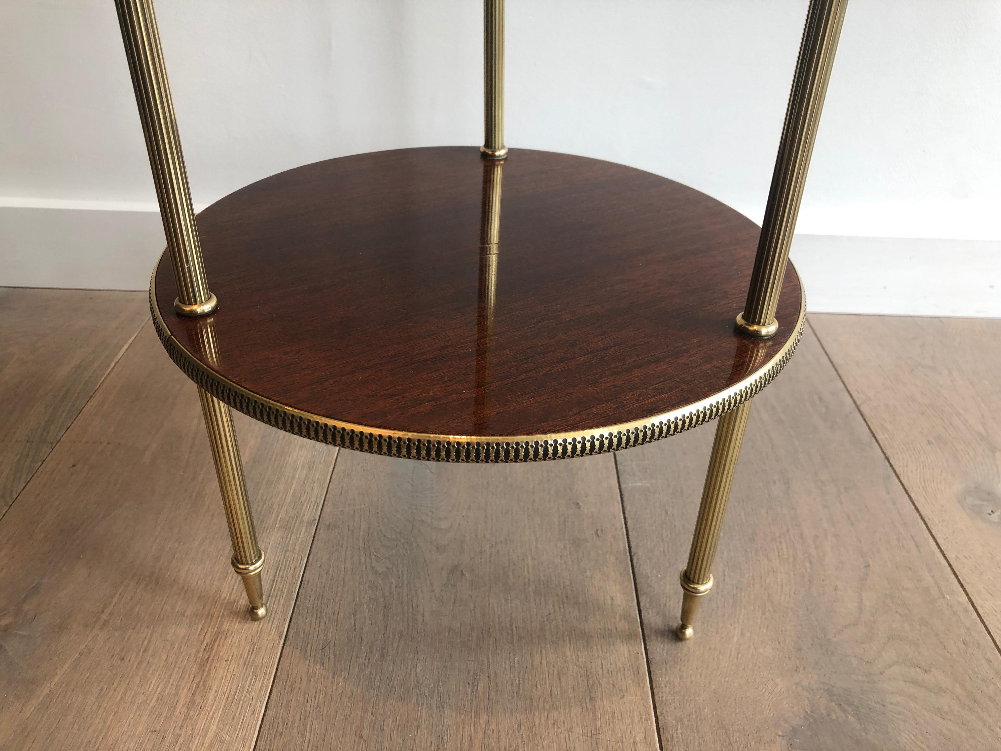 Round Mahogany and Brass Side Table, French, circa 1950 2