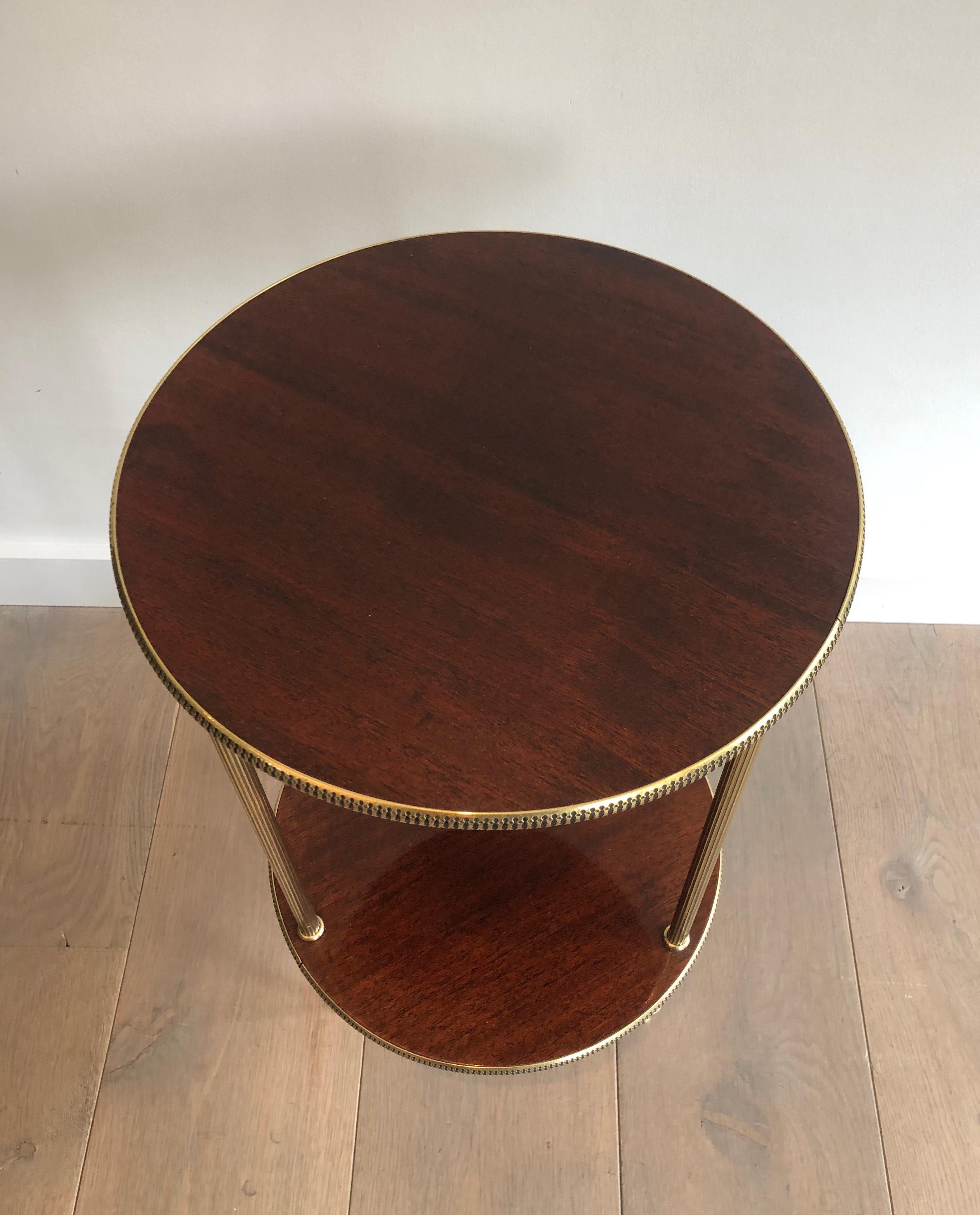 Round Mahogany and Brass Side Table, French, circa 1950 4