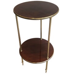 Round Mahogany and Brass Side Table, French, circa 1950