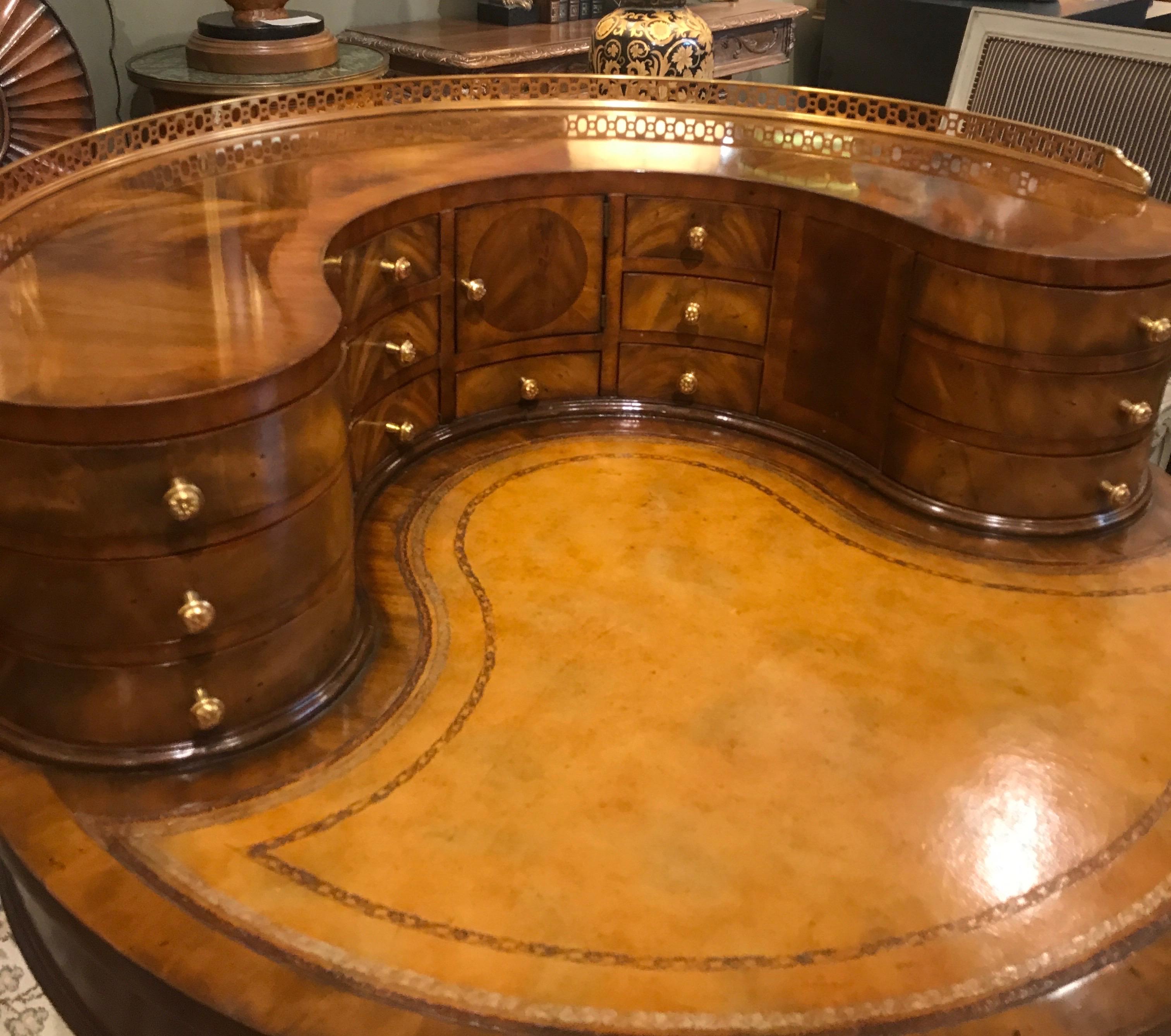 Asian Round Mahogany and Walnut Carlton House Desk by Maitland Smith