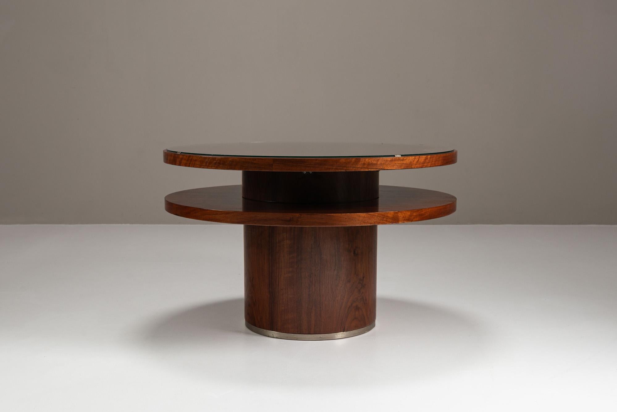 Round Mahogany Art Deco Coffee Table, 1930s In Good Condition For Sale In Hellouw, NL