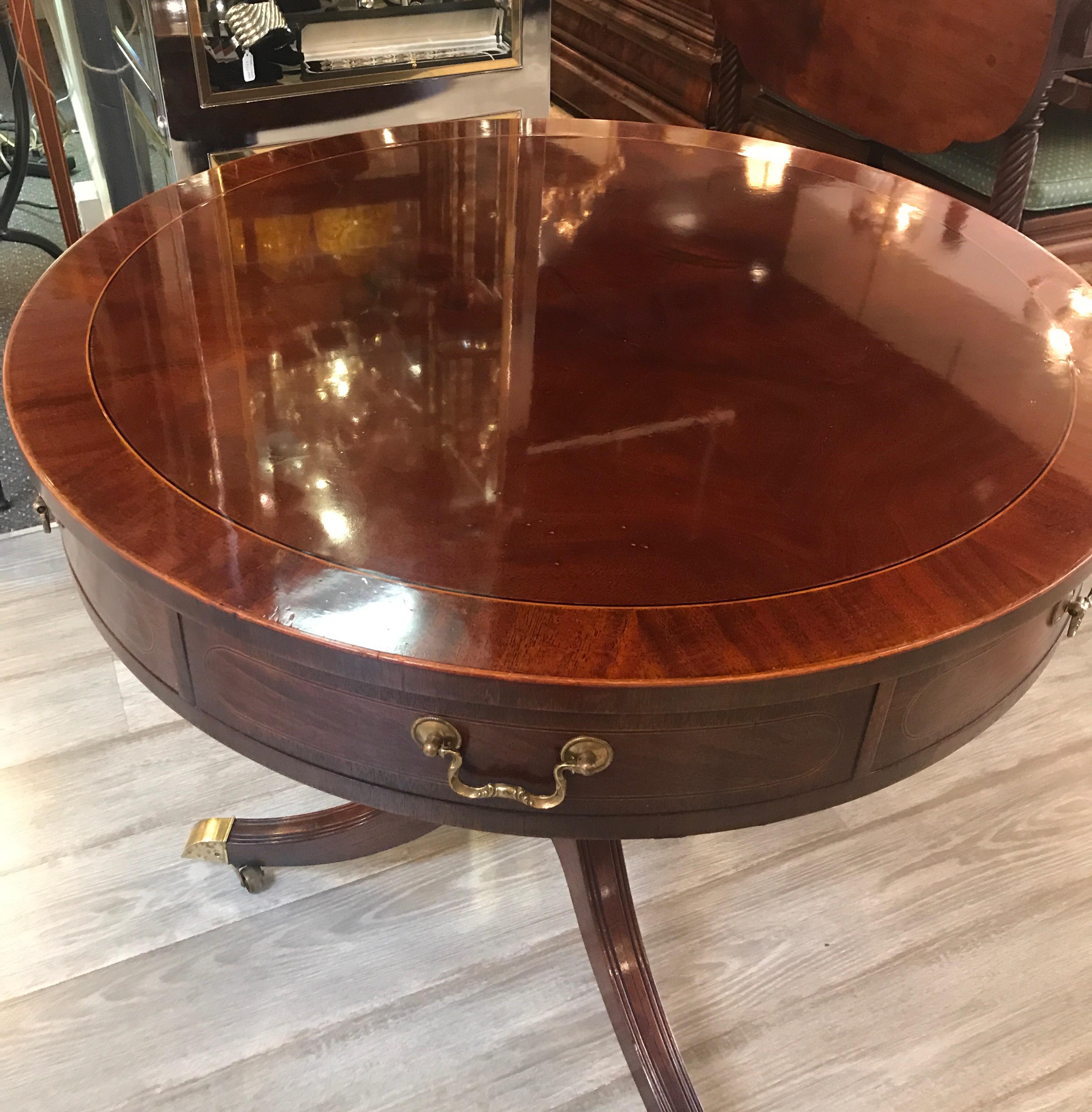 American Round Mahogany Banded Edge Drum Table