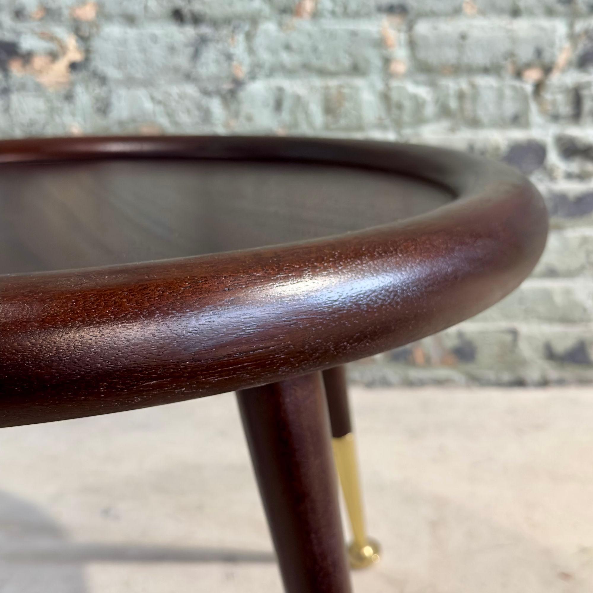 American Round Mahogany Brass Side Table attributed to Robsjohn Gibbings, 1950 For Sale