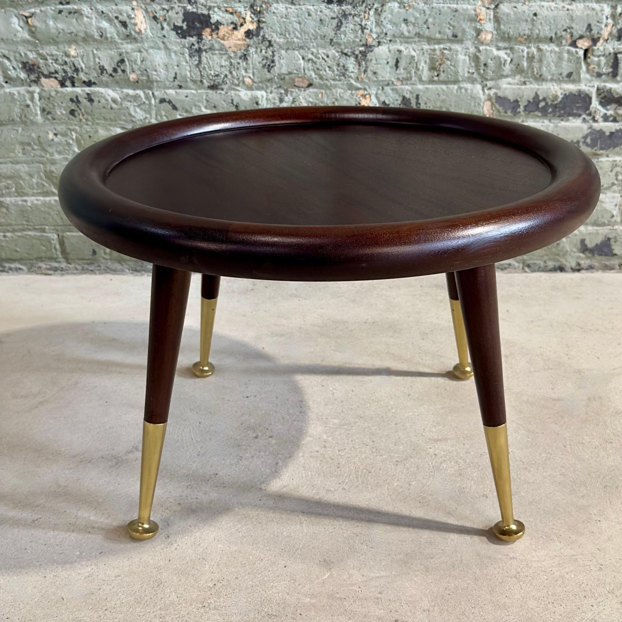 Round Mahogany Brass Side Table attributed to Robsjohn Gibbings, 1950 For Sale 3