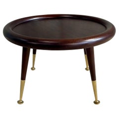 Round Mahogany Brass Side Table attributed to Robsjohn Gibbings, 1950