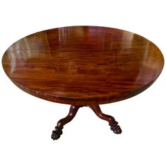 Round Mahogany Dining Table/ Game Table with Foliate Carved Legs and Paw Feet