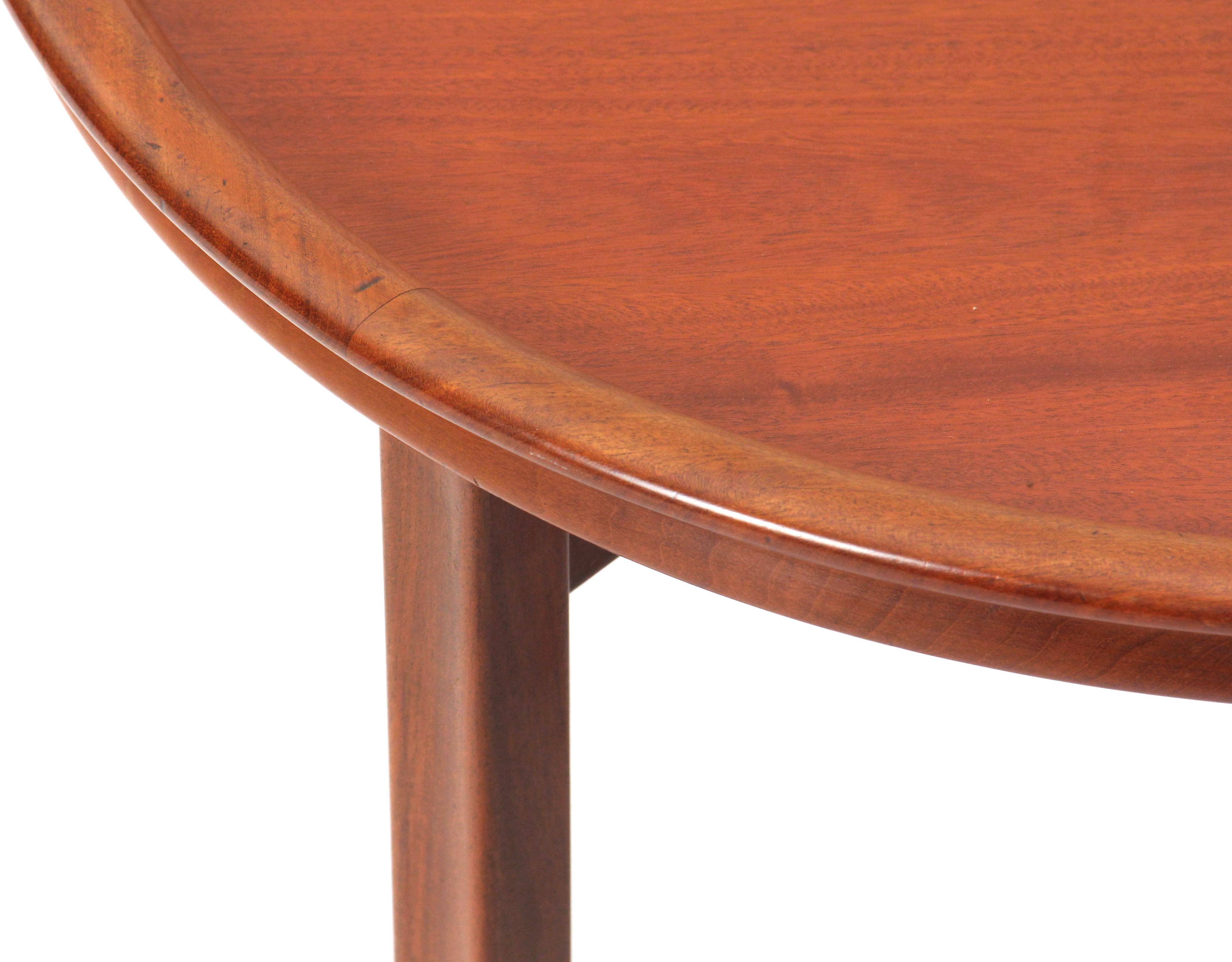 Scandinavian Modern Round Mahogany Side Table Attributed to Ole Wanscher