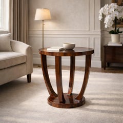 Round Mahogany Side Table From the Late 20th Century Stylized as Art Deco