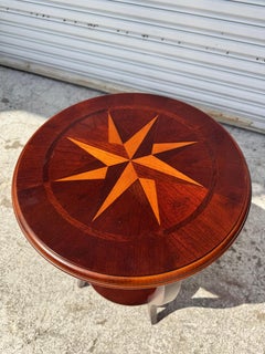 Round Mahogany Side Table with Inlaid Top