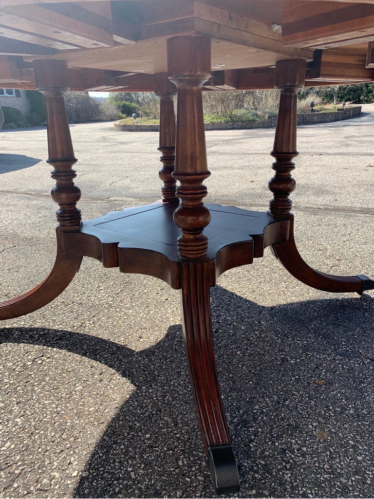 Round Mahogany Solid Wood Pedestal Dining Table with Perimeter Leaves 1