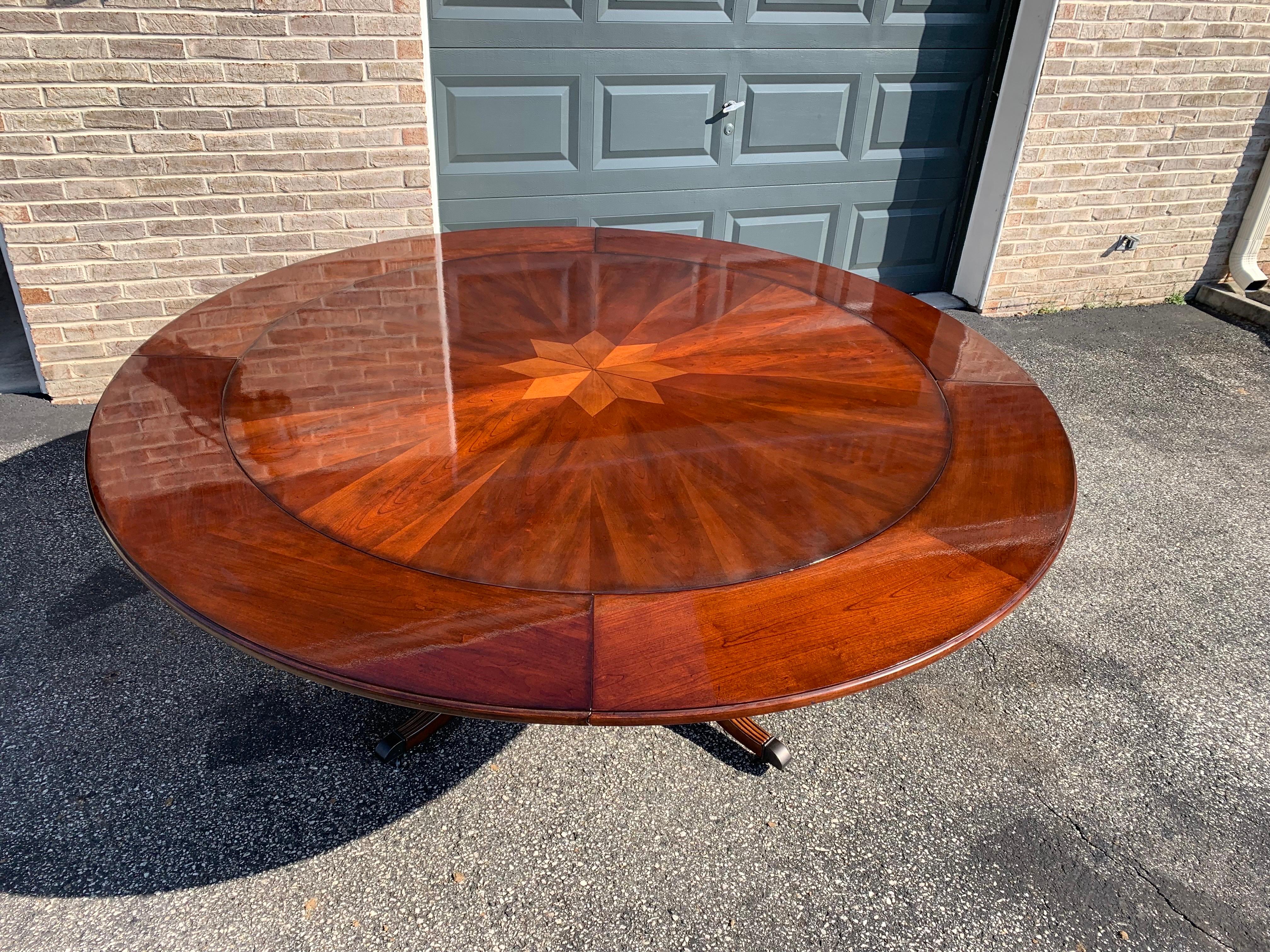 Round Mahogany Solid Wood Pedestal Dining Table with Perimeter Leaves 3