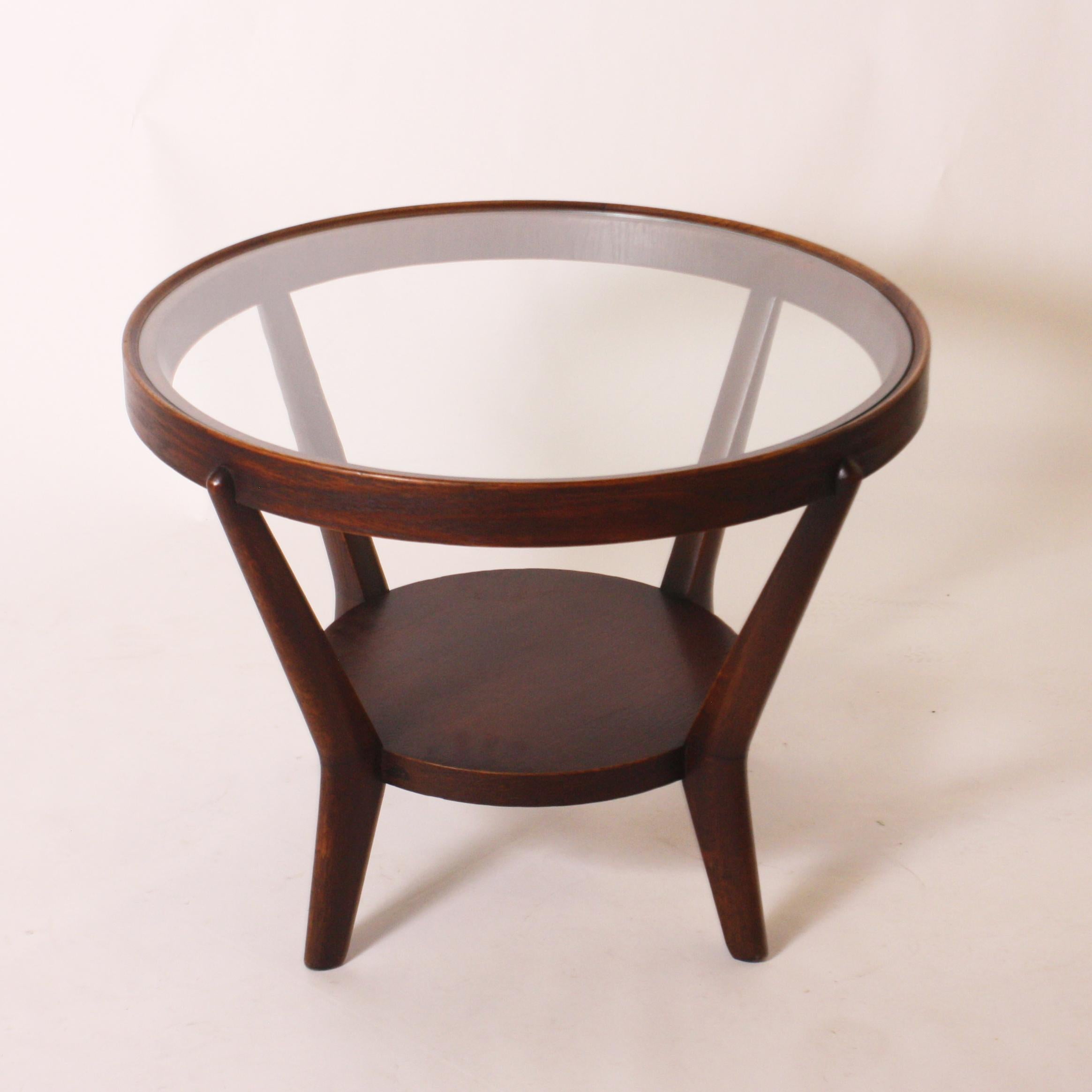 Round Mahogany Table with Glass Top, circa 1950 In Good Condition In Dallas, TX