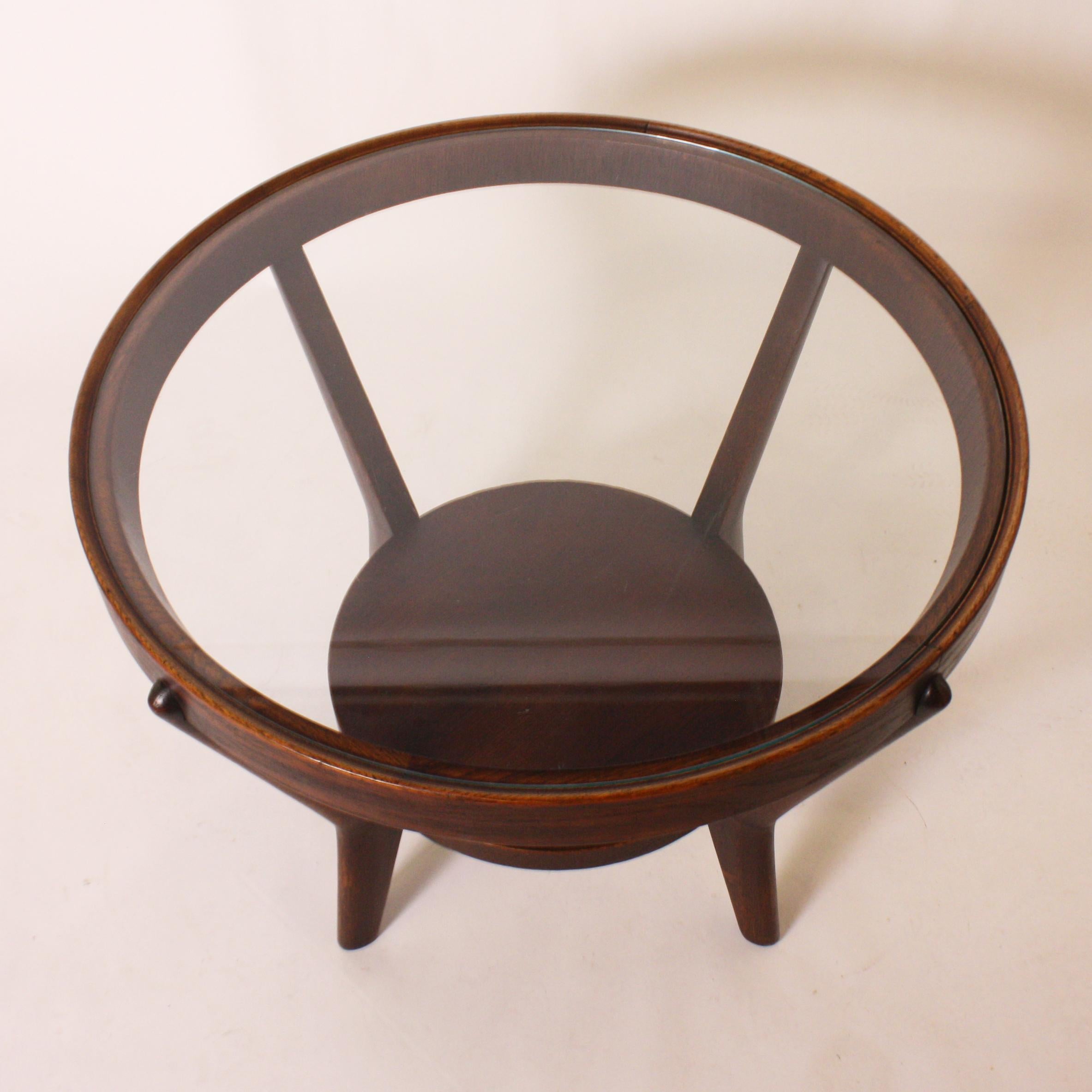 Mid-20th Century Round Mahogany Table with Glass Top, circa 1950