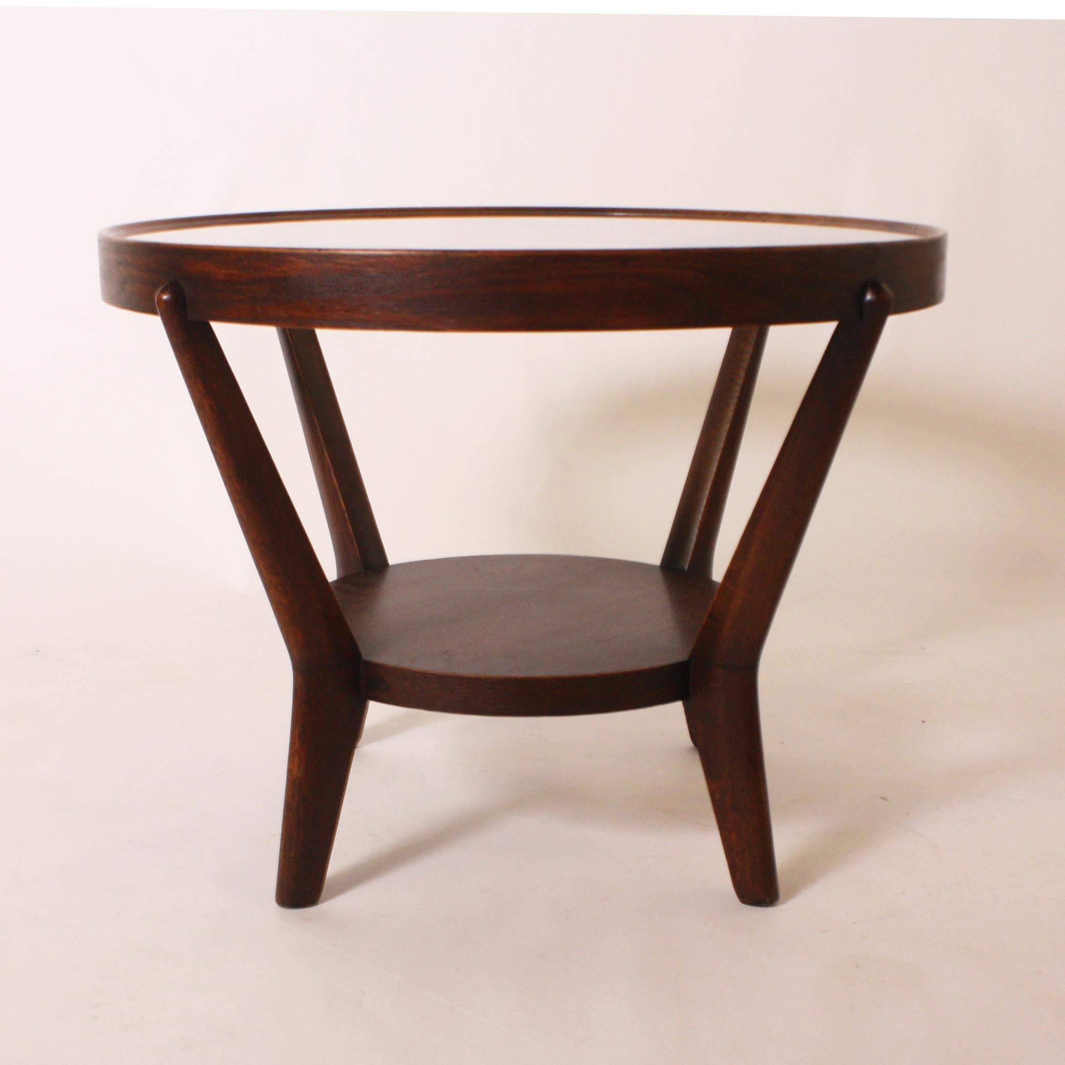 Round Mahogany Table with Glass Top, circa 1950 1