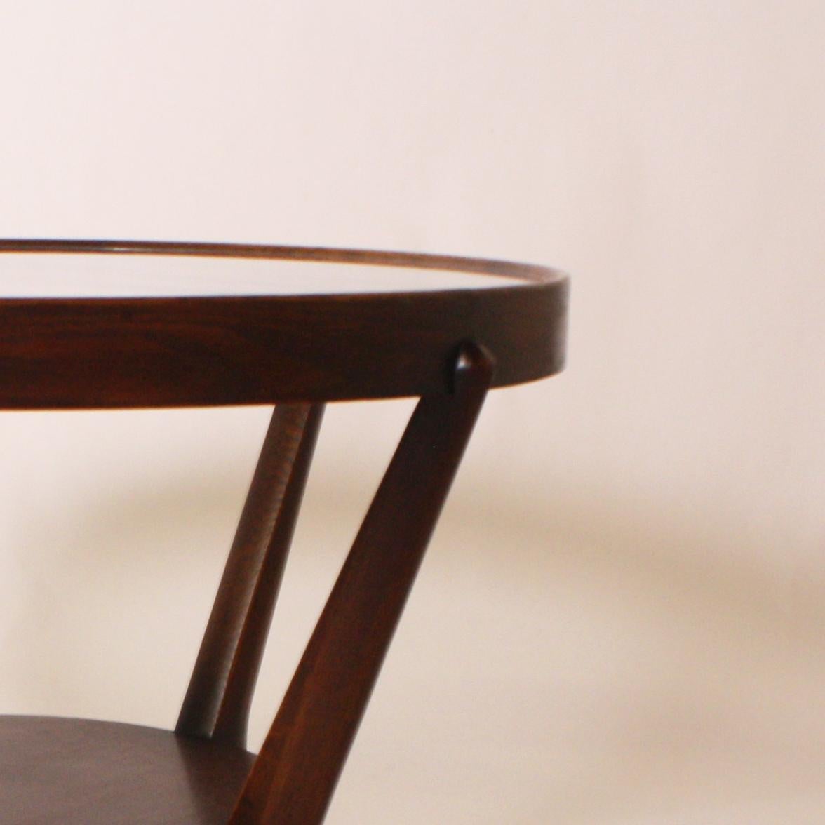 Round Mahogany Table with Glass Top, circa 1950 3