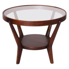 Round Mahogany Table with Glass Top, circa 1950