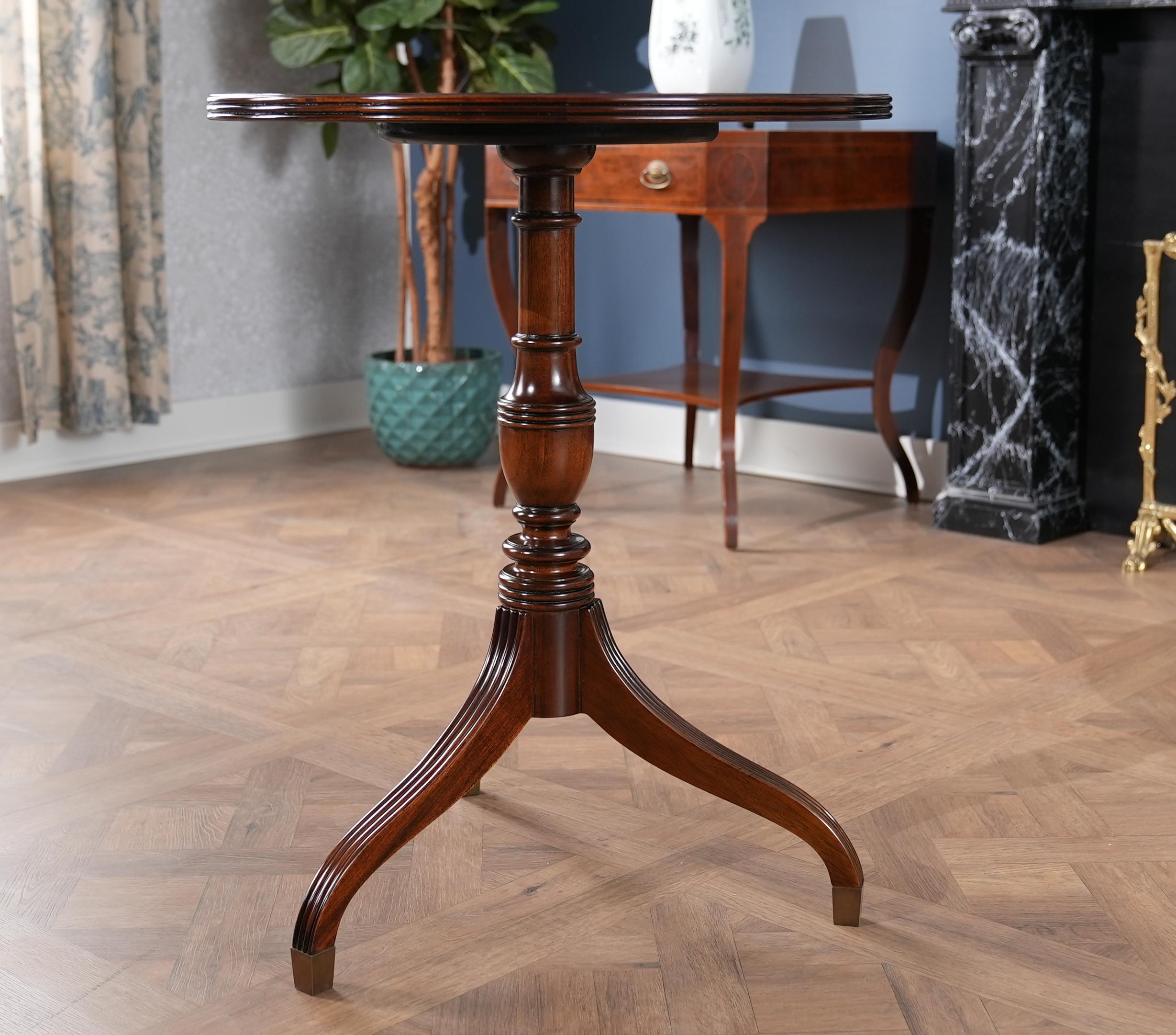 Hand-Carved Round Mahogany Table with Reeded Edge For Sale