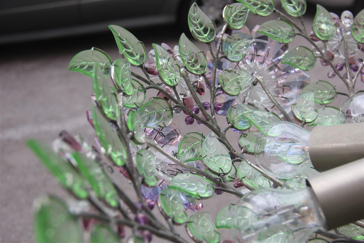 Runder Kronleuchter im Kristallstil in Grün und Violett im französischen Mid-Century-Design, 1950er Jahre im Zustand „Gut“ im Angebot in Palermo, Sicily