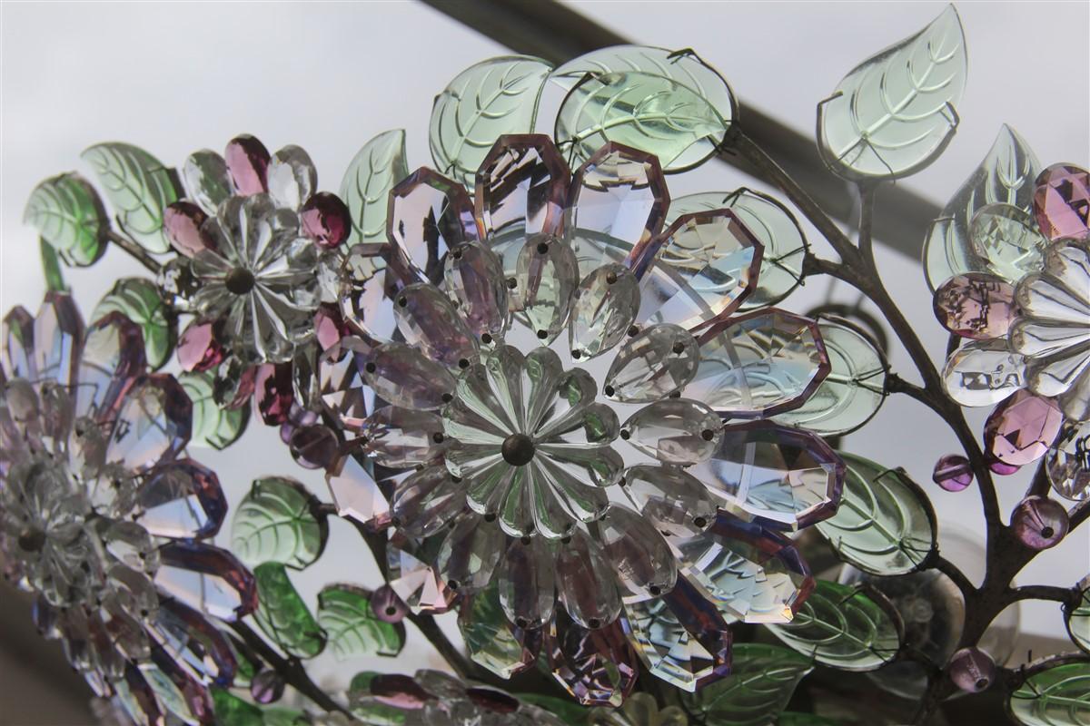 Runder Kronleuchter im Kristallstil in Grün und Violett im französischen Mid-Century-Design, 1950er Jahre (Mitte des 20. Jahrhunderts) im Angebot
